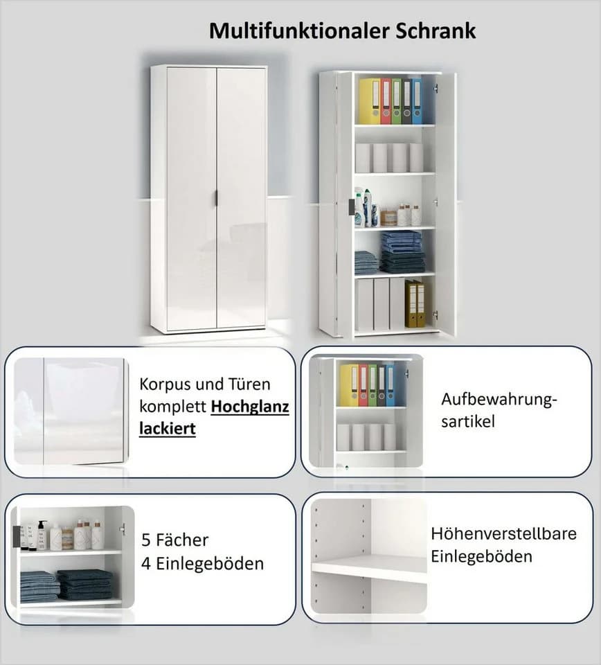 Mehrzweckschrank INOSIGN Stauraumschrank Weiß Hochglanz - Bild 4
