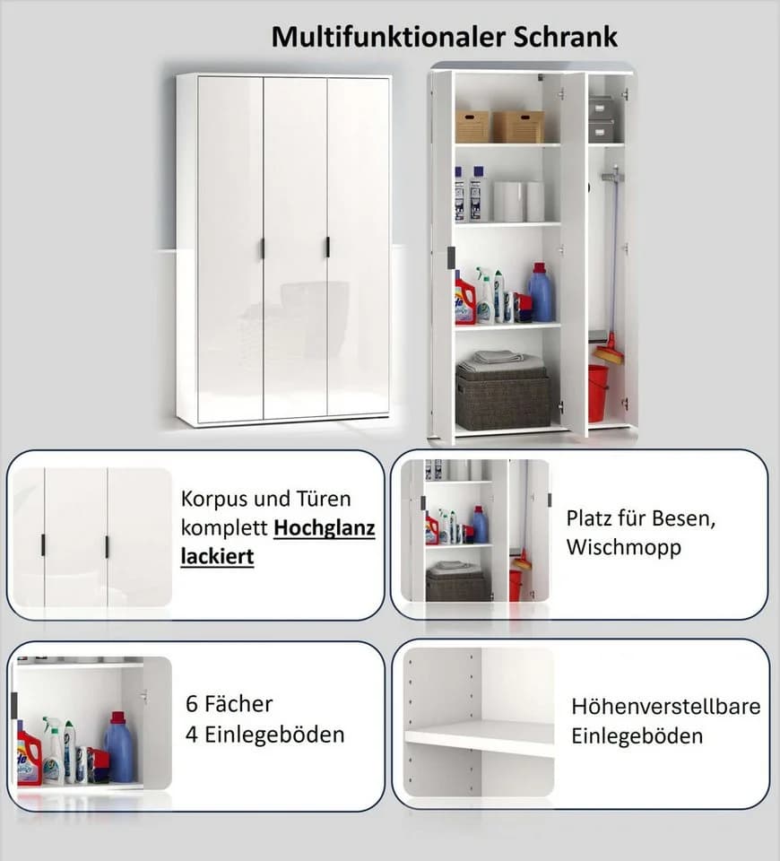 Mehrzweckschrank INOSIGN Stauraumschrank Weiß Hochglanz - Bild 4