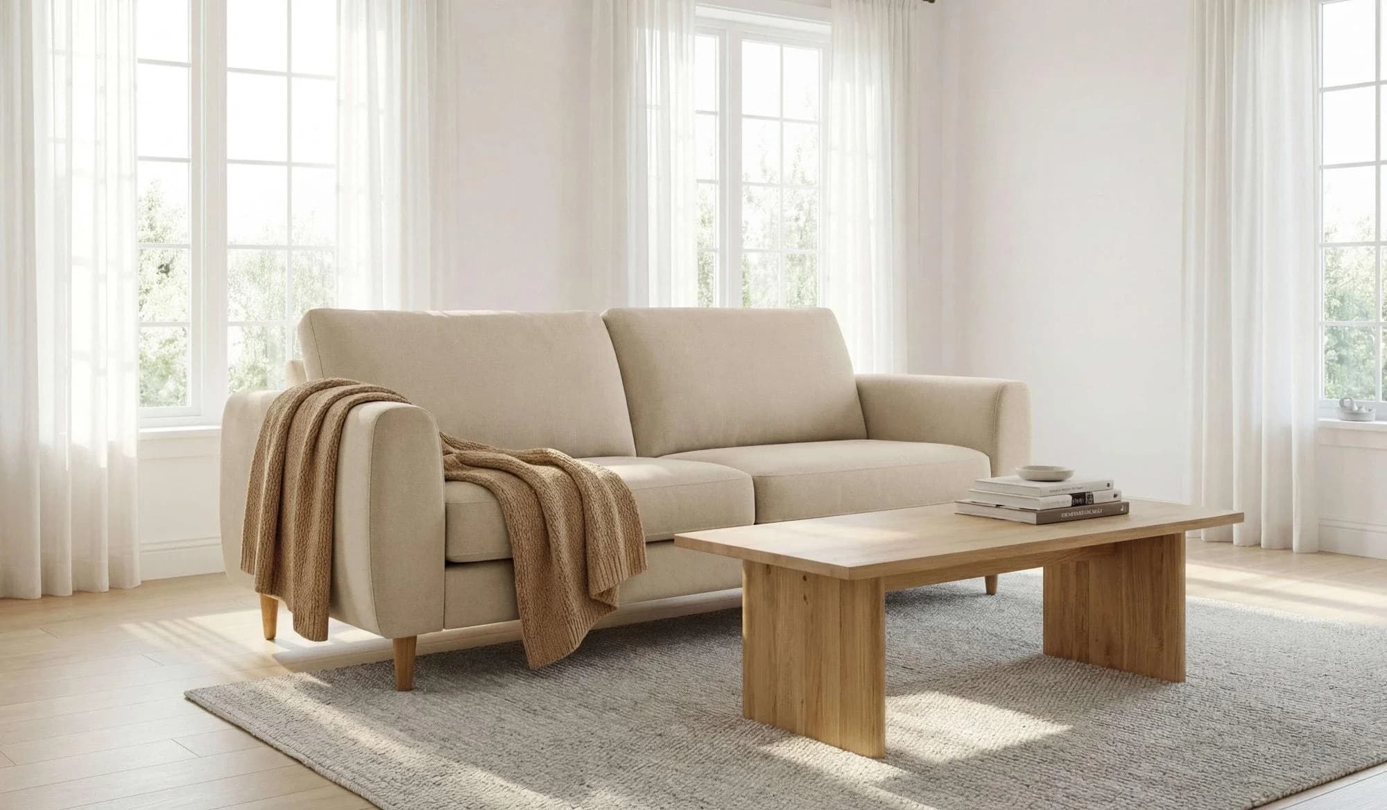 3-Sitzer Sofa Finnian Beige Kaltschaum-Polsterung