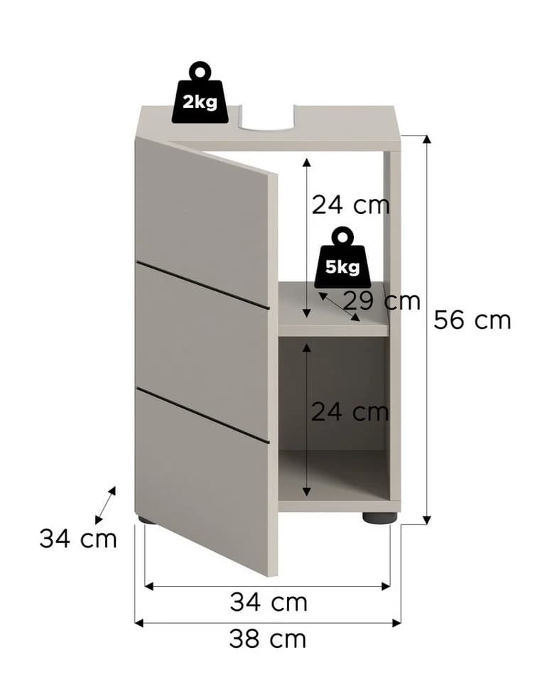 Welltime Waschbeckenunterschrank BIEL 38 cm 1 Tür 2 Fächer Kashmir Nachbildung Schwarz - Bild 5