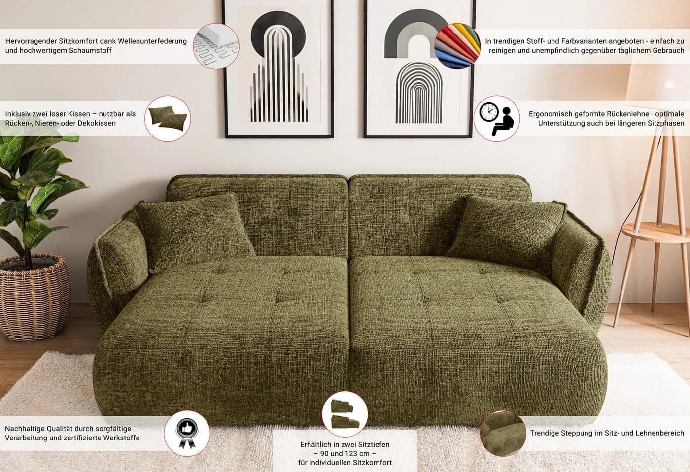Big-Sofa HOME AFFAIRE Mirelda Design-Sofa mit Steppungen, extra tief, 251 cm, taupe - Bild 3