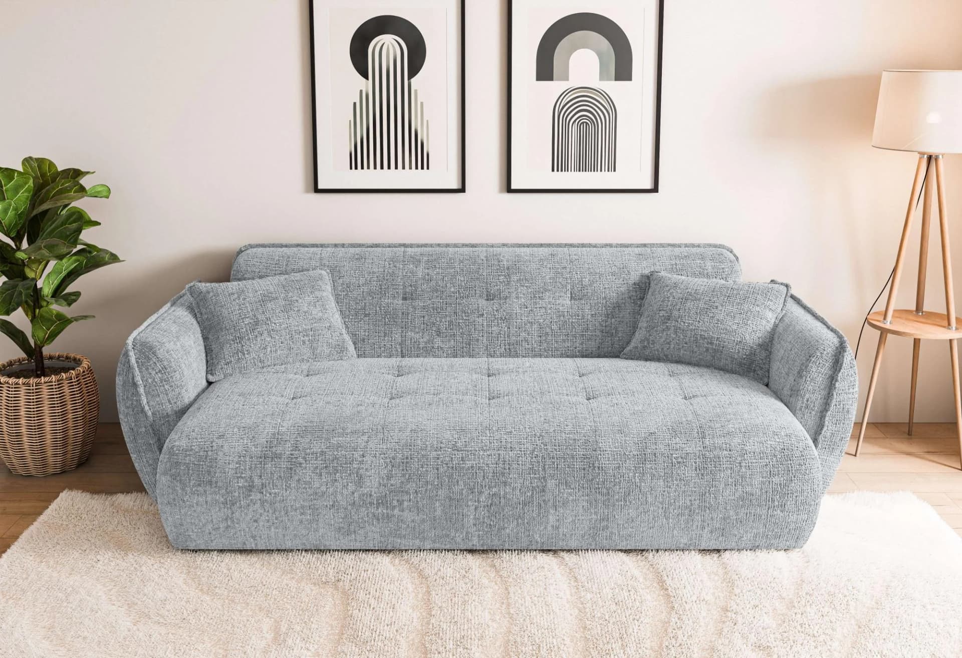 HOME AFFAIRE Mirelda Design-Sofa mit Steppungen, 251 cm Breite, Hellgrau