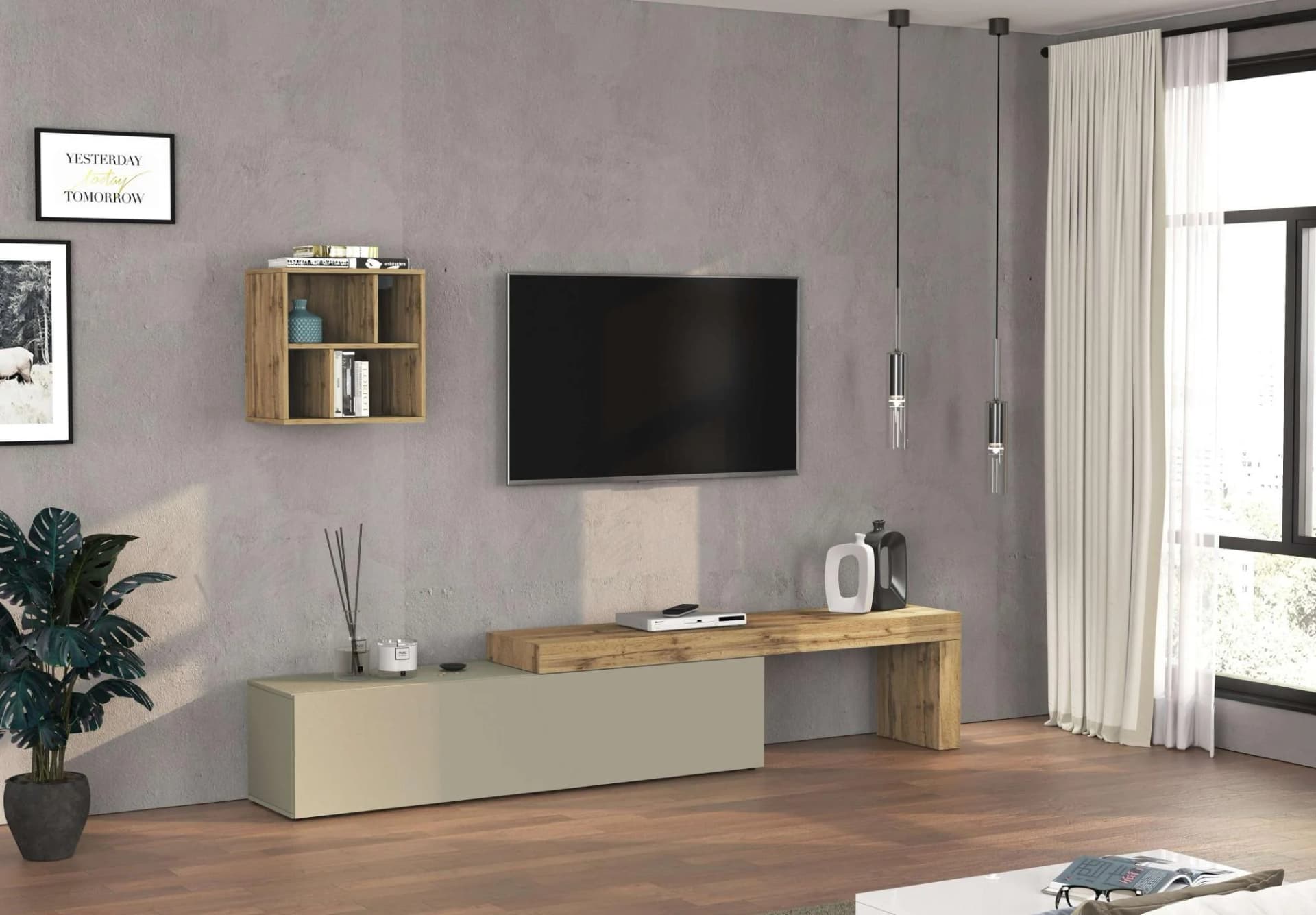 TV-Wand INOSIGN Chronos Wohnwand, Taube/Eiche Wotan, 270x190x40 cm