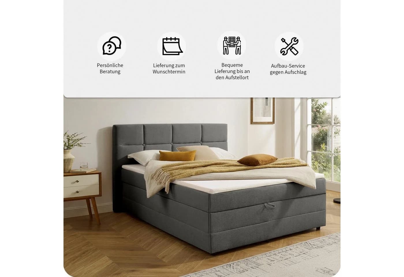 OTTO HOME Boxbett Fillmore inkl. Bettkasten 140x200 cm, 180x200 cm, grau - Bild 3