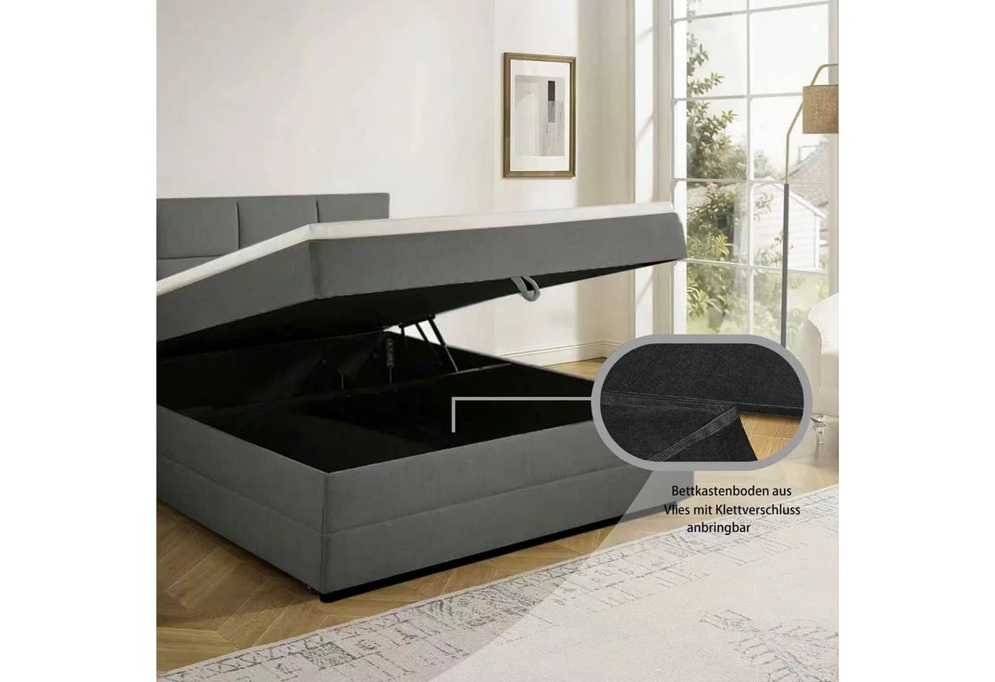 OTTO HOME Boxbett Fillmore inkl. Bettkasten 140x200 cm, 180x200 cm, grau - Bild 4