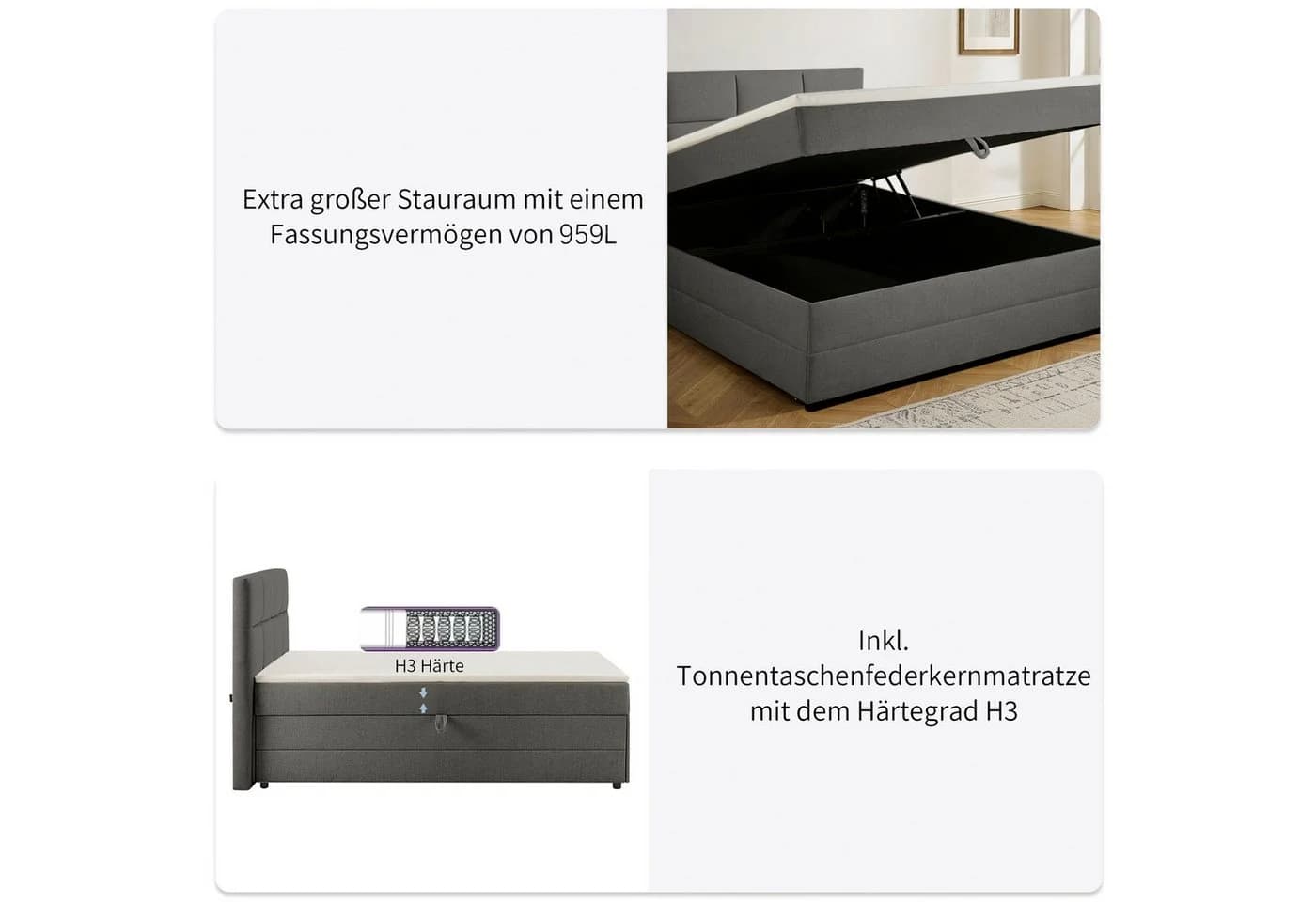 OTTO HOME Boxbett Fillmore inkl. Bettkasten 140x200 cm, 180x200 cm, grau - Bild 5