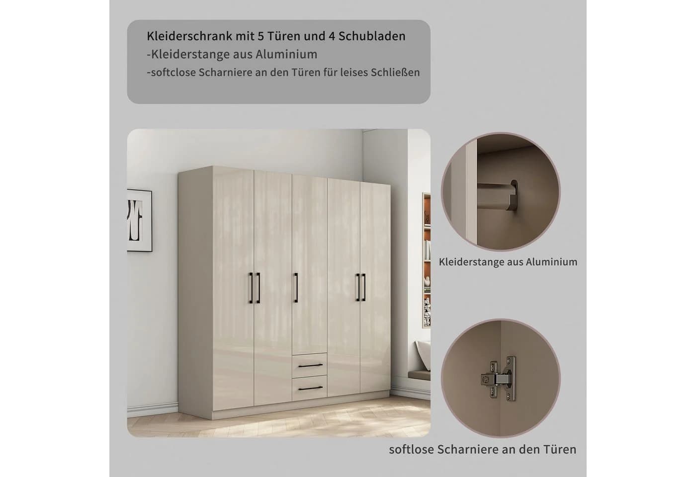 Kleiderschrank OTTO HOME Sylt Drehtürenschrank Sandgrau - Bild 3