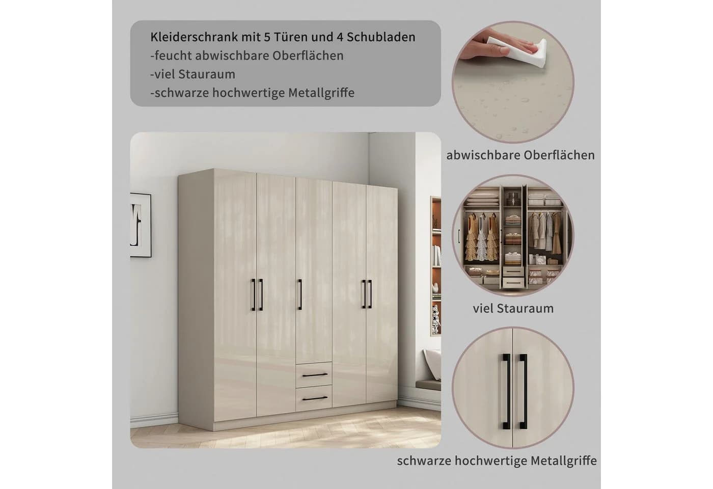 Kleiderschrank OTTO HOME Sylt Drehtürenschrank Sandgrau - Bild 4