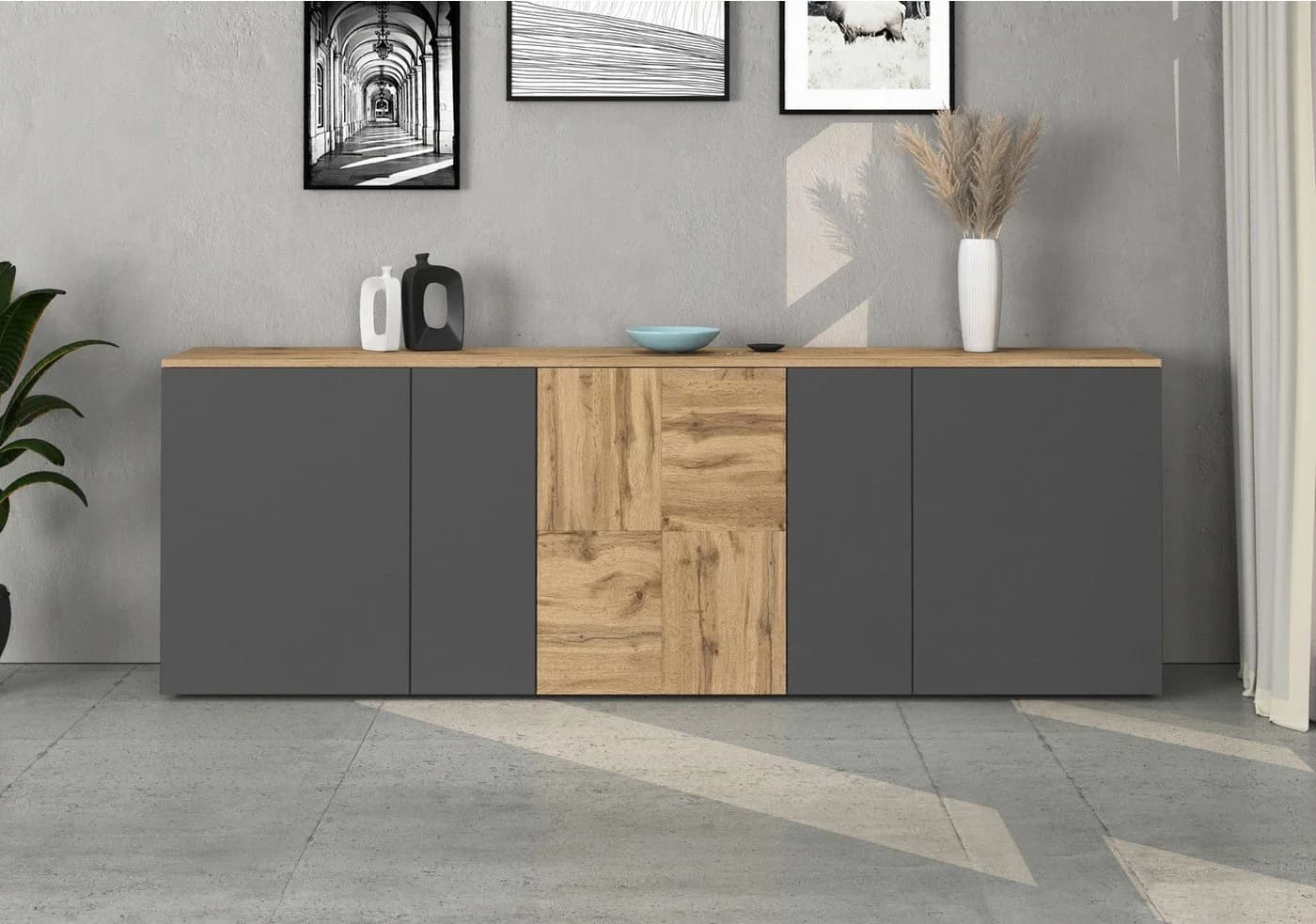 Sideboard INOSIGN ISEO Kommode Schrank Kredenz Anthrazit Eiche