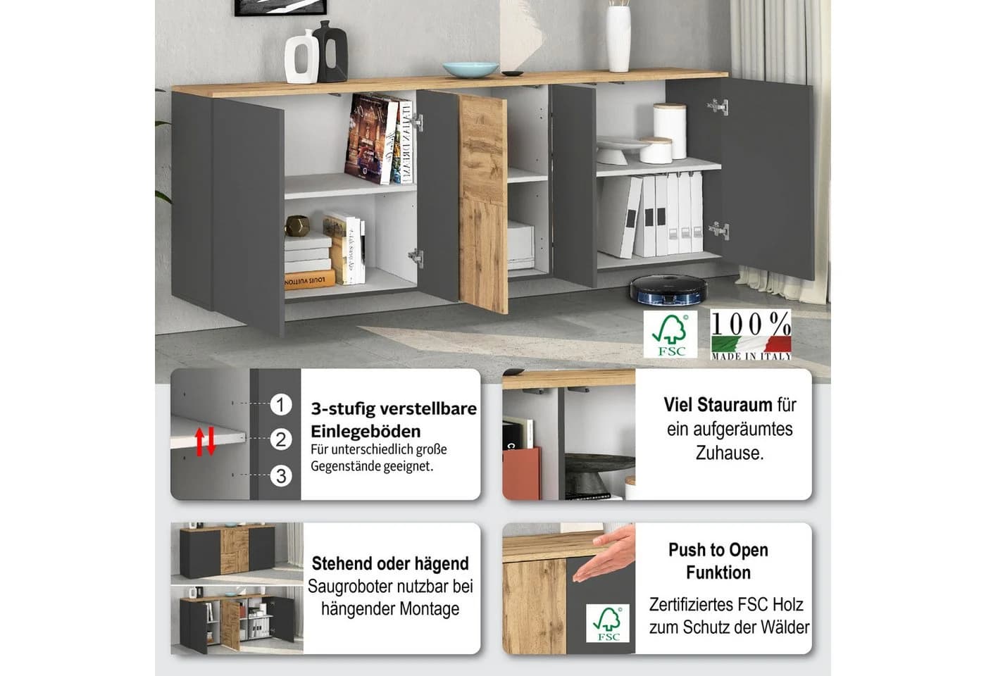 Sideboard INOSIGN ISEO Kommode Schrank Kredenz Anthrazit Eiche - Bild 3