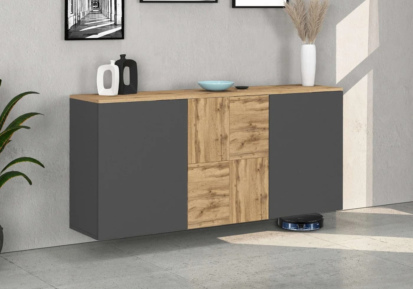 Sideboard INOSIGN ISEO Kommode Schrank Kredenz Anthrazit Eiche