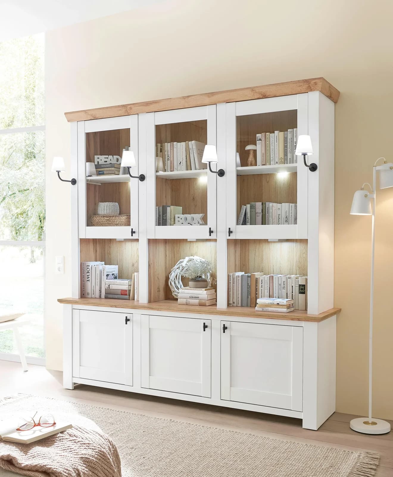 Home Affaire Bücherschrank Landhausstil Modern Hochschrank Pinie Dekor Eiche Wotan Dekor