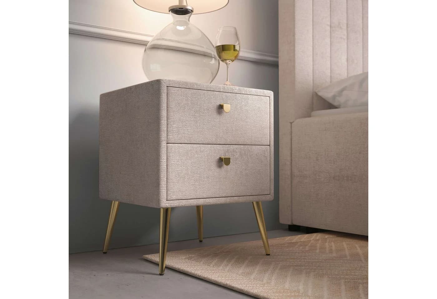 Nachtschrank HOME AFFAIRE MOIVRE Polster-Nachtkommode Creme - Bild 2