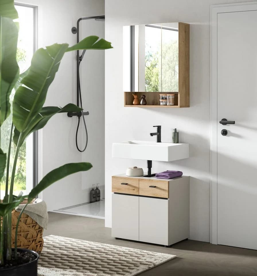 Welltime Badmöbel-Set VANN 2-teilig Modern Kaschmir Schwarz Holzwerkstoff