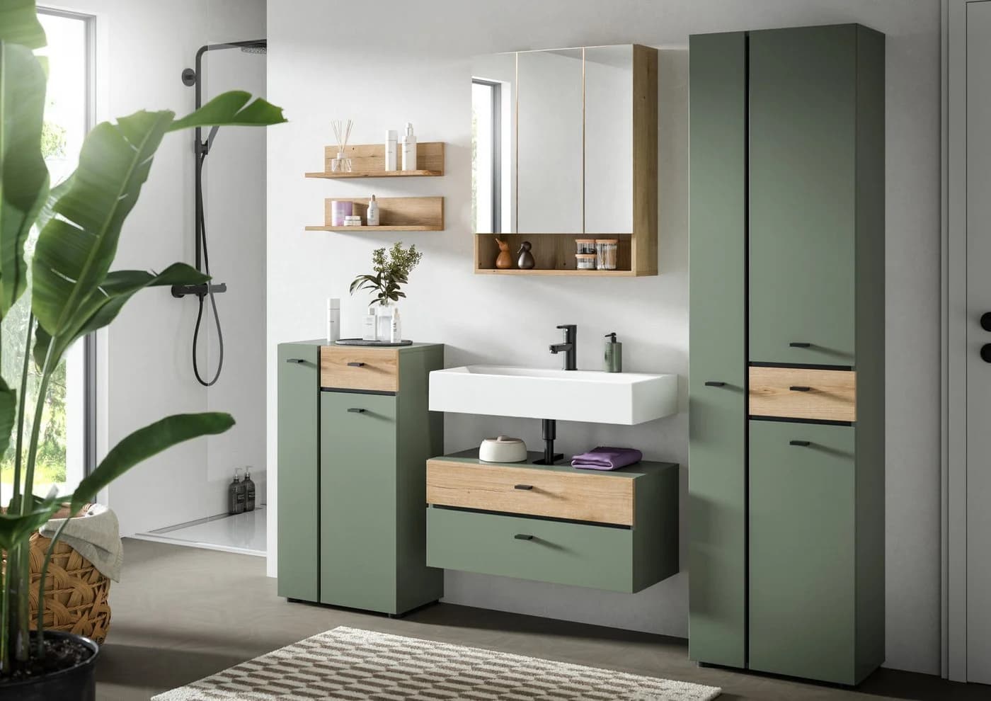 Welltime Midischrank VANN 91cm Sage Green Evoke Oak Nachbildung - Bild 5
