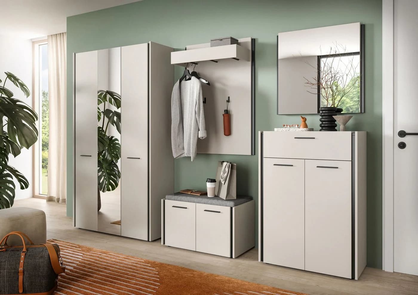 Sitzbank im Landhausstil aus Holzwerkstoff und Kaschmir