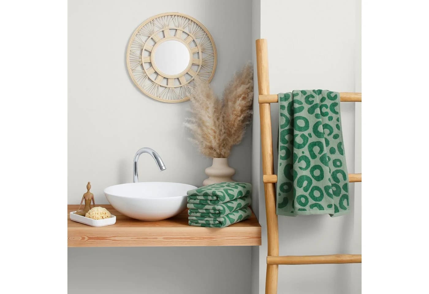 OTTO HOME Handtuch Set 4-tlg. Leopardmuster Frottiervelours Grün