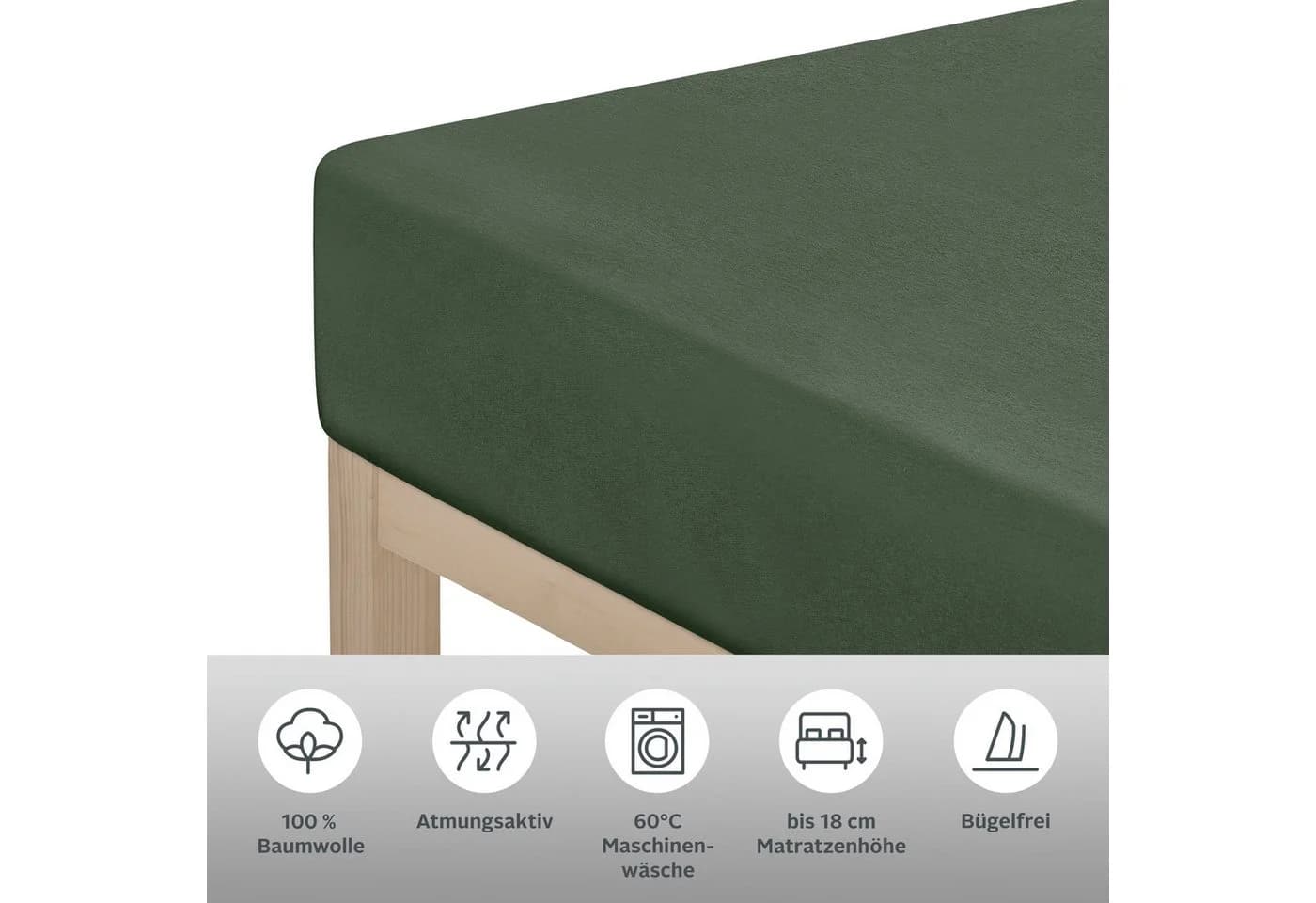 OTTO HOME Spannbettlaken 120x200 cm Baumwolle Dunkelgrün Jersey - Bild 4