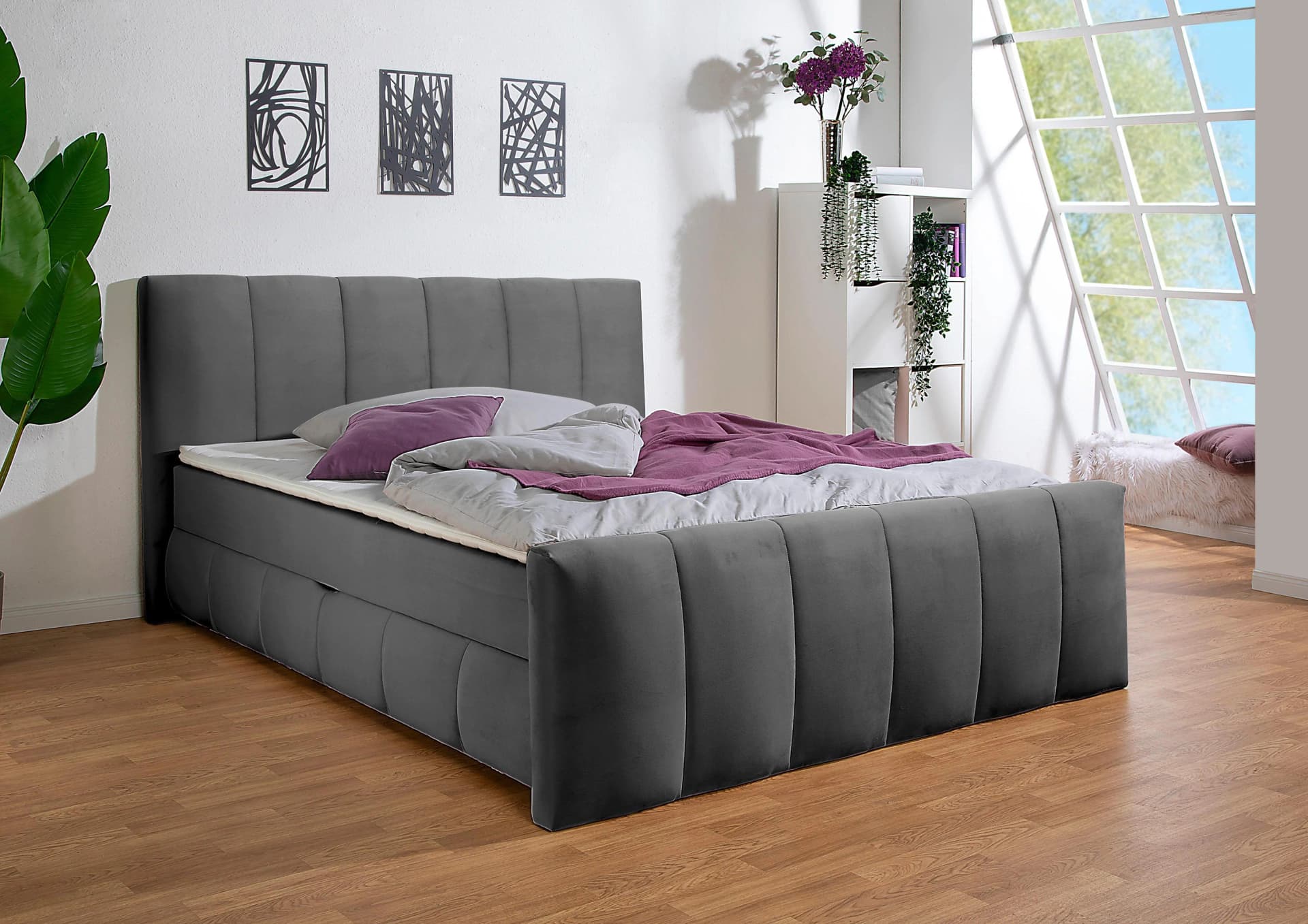 Home Affaire Boxbett Hanelore Anthrazit mit Bettkasten und Topper