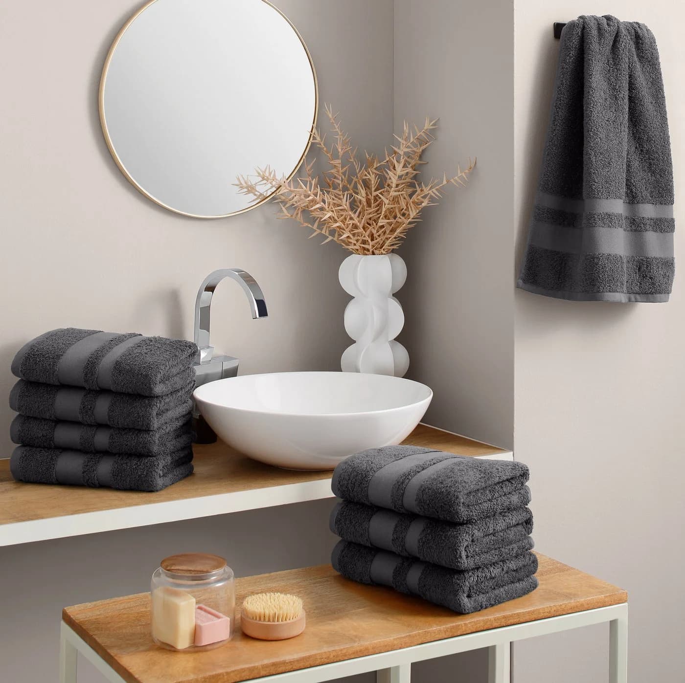 OTTO HOME Handtuch-Set Vanessa 8-tlg. Anthrazit Walkfrottee