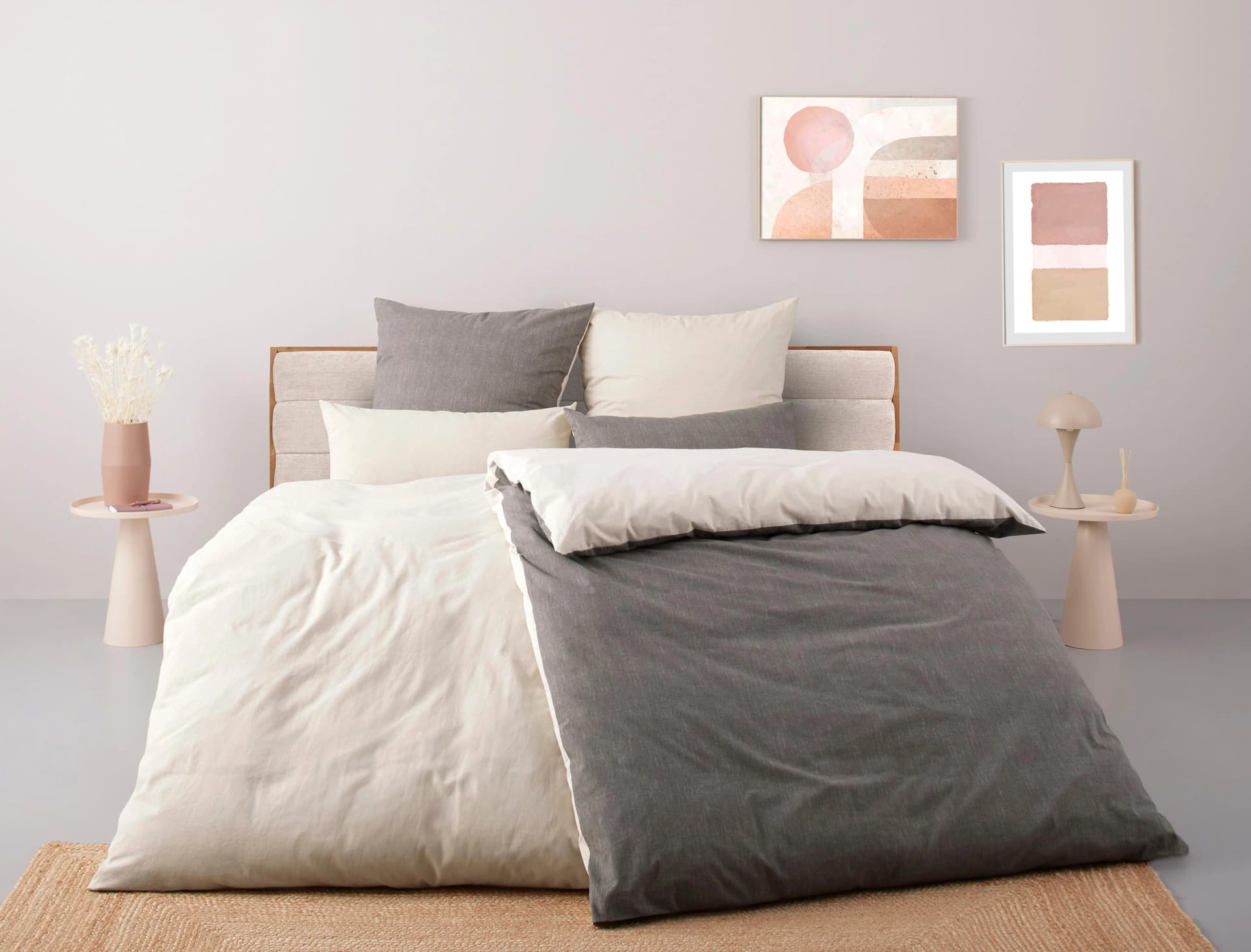 Bruno Banani Wendebettwäsche Merlin Grau/Offwhite 100% Baumwolle