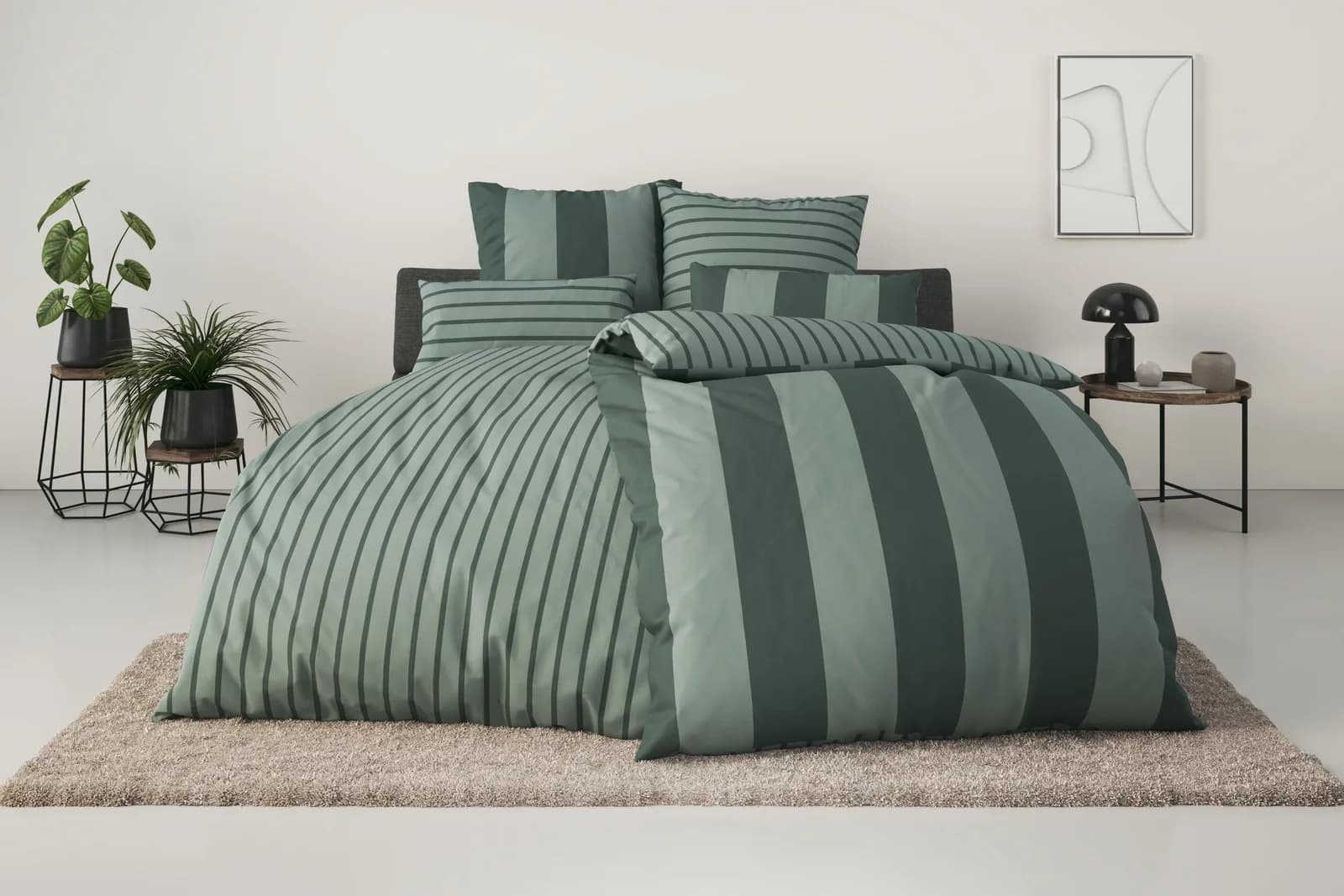 OTTO HOME Bettwäsche Sari Set Grün Satin Wendebettwäsche gestreift