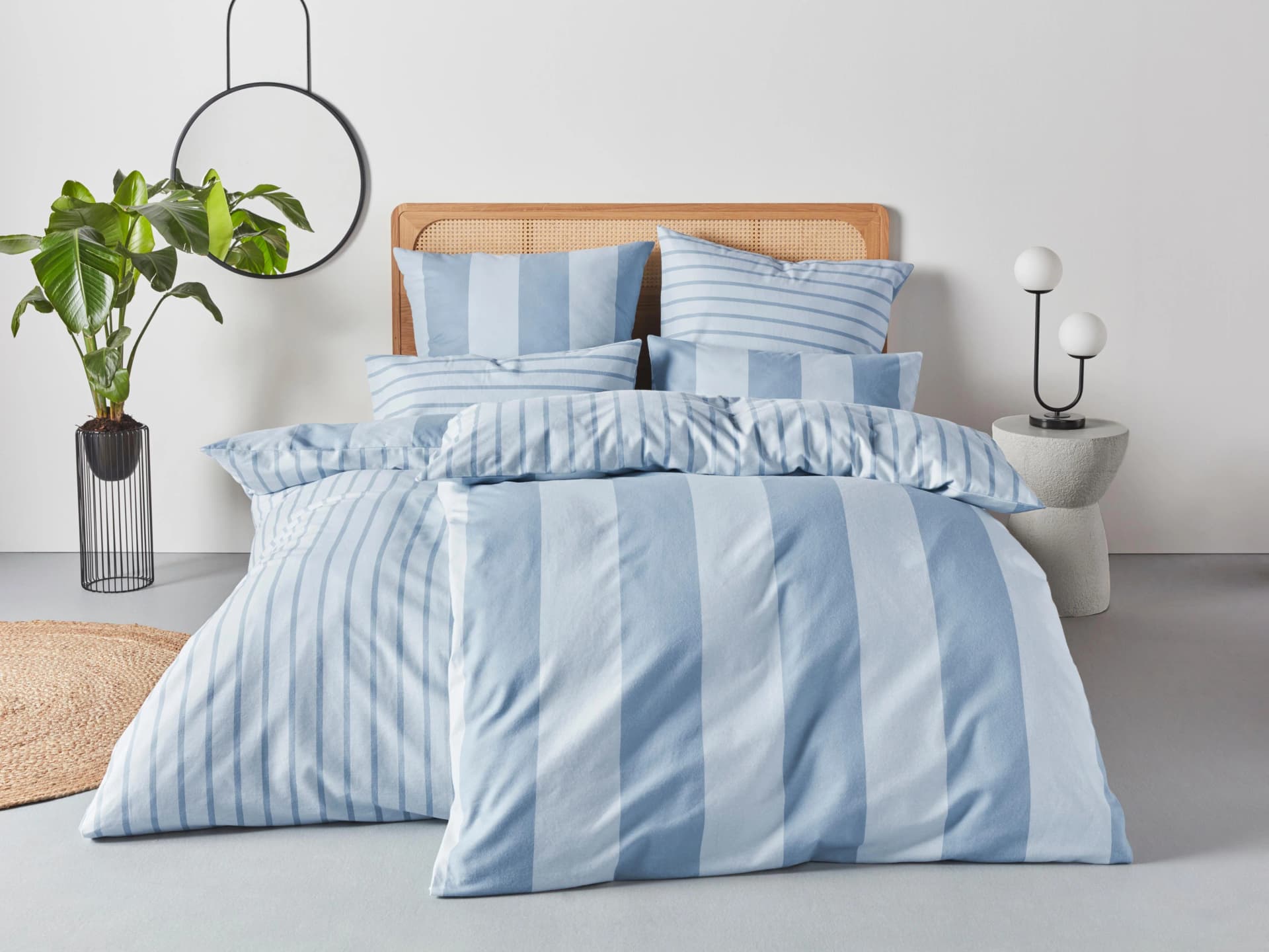 OTTO home Bettwäsche Sari Set Blau Satin Wendebettwäsche gestreift