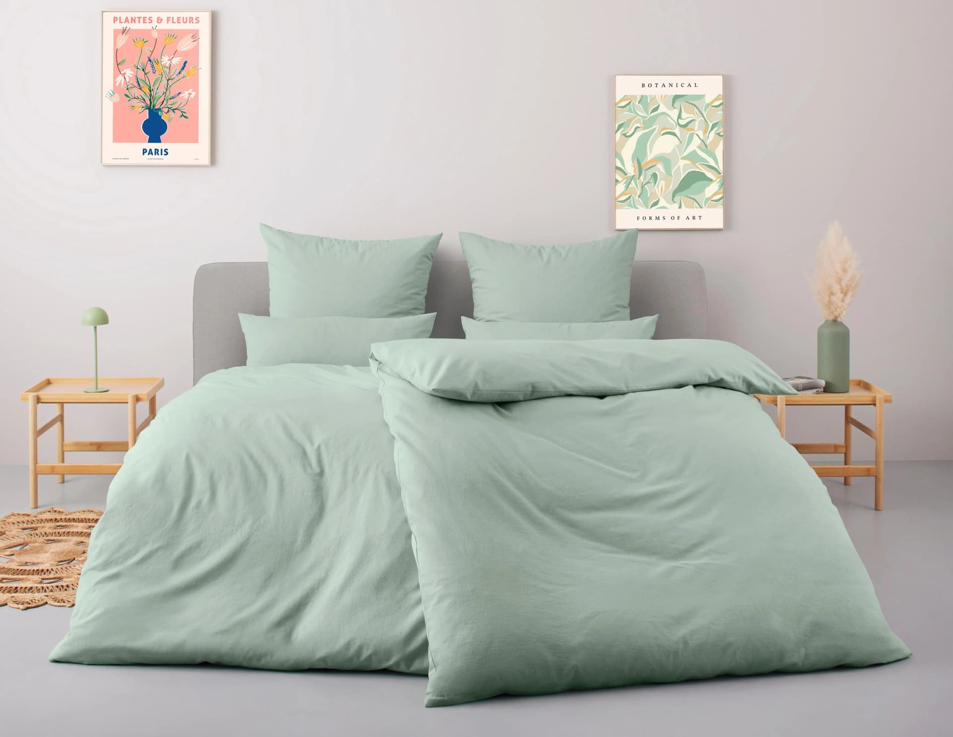 OTTO HOME Bettwäsche Luisa Jade 155x220 cm Baumwoll-Leinen Mix