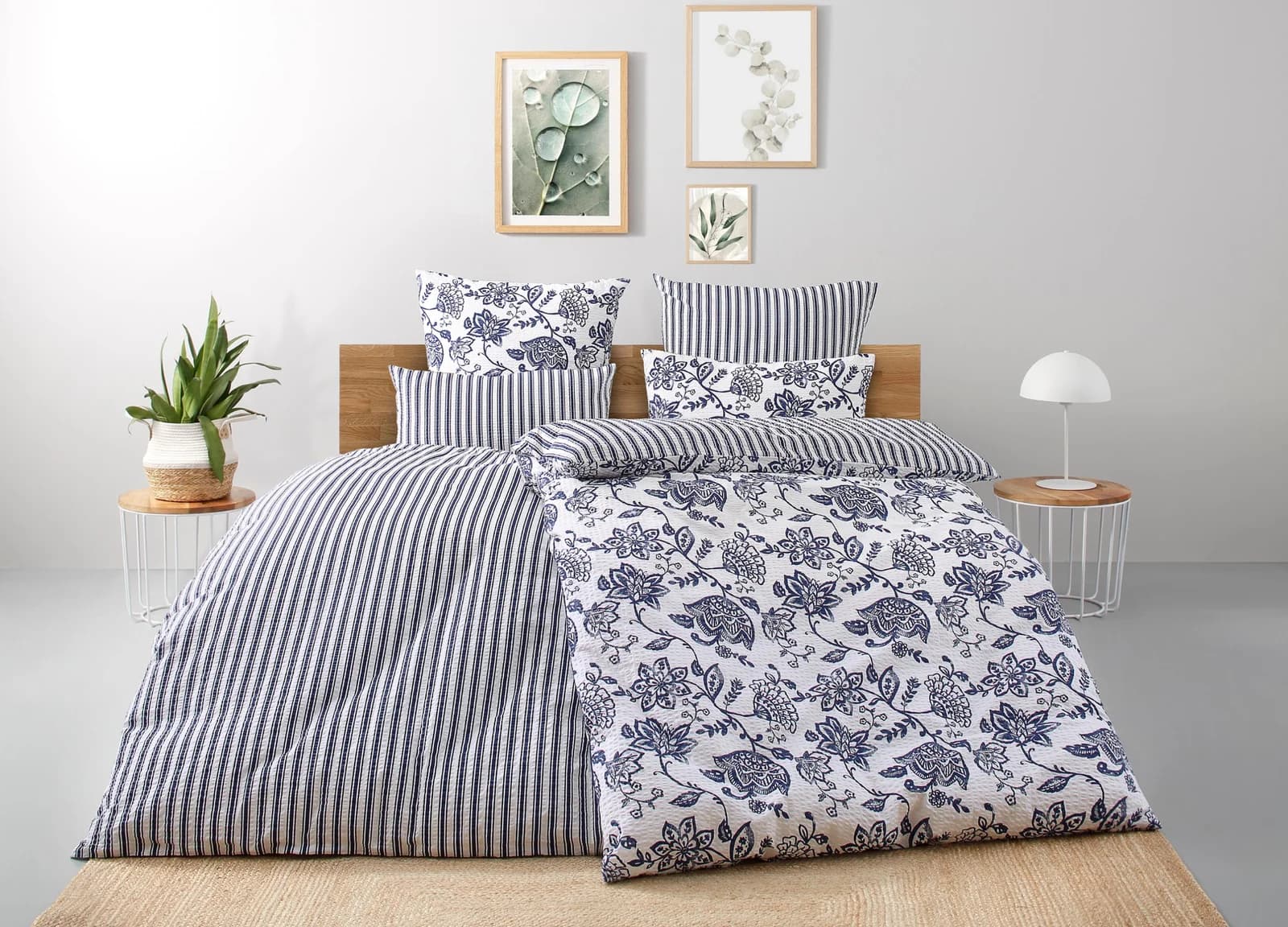 OTTO home Bettwäsche Nordby Blau Wendebettwäsche Baumwolle Seersucker