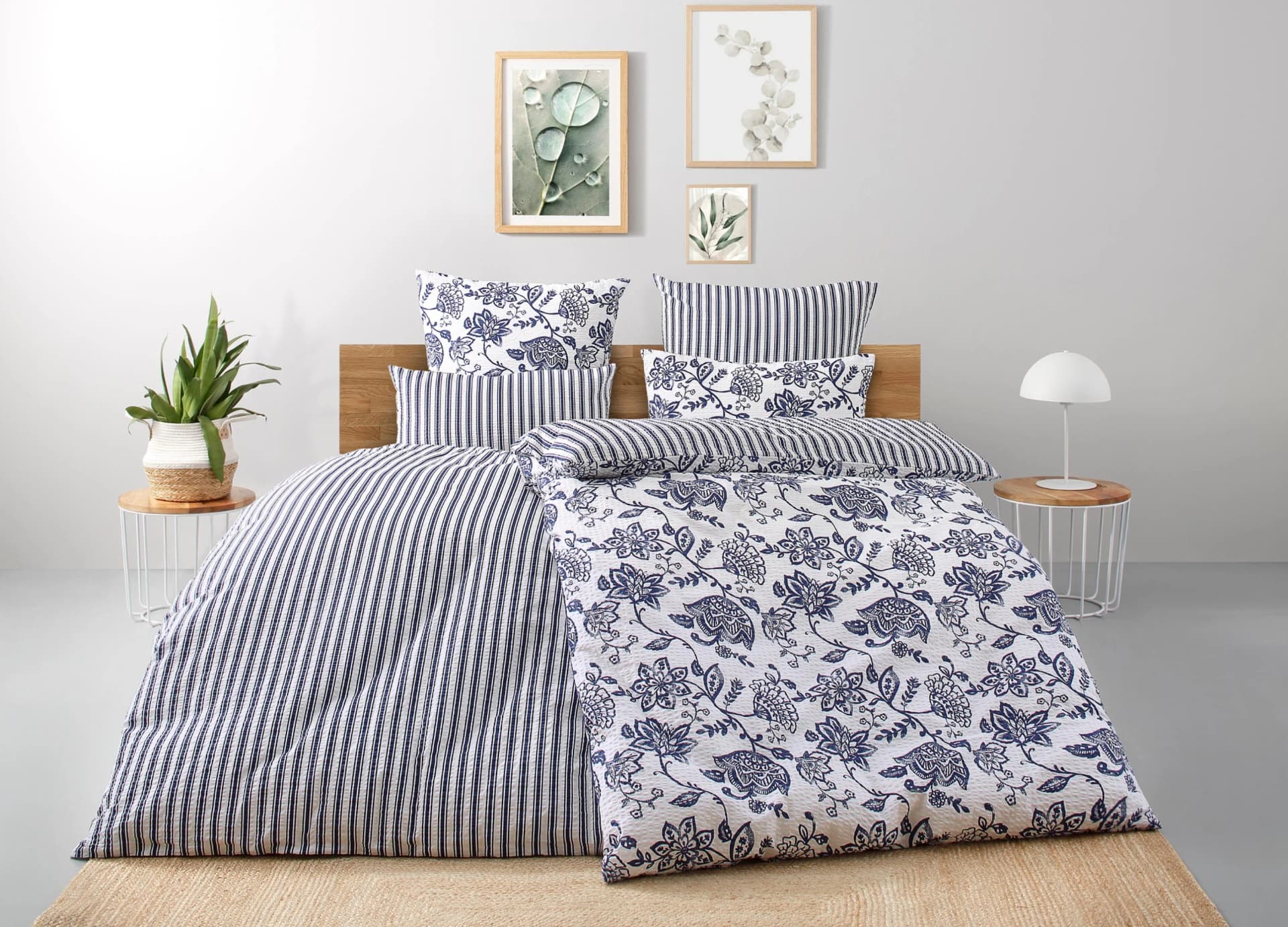 OTTO HOME Wendebettwäsche Nordby Blau Seersucker Baumwolle