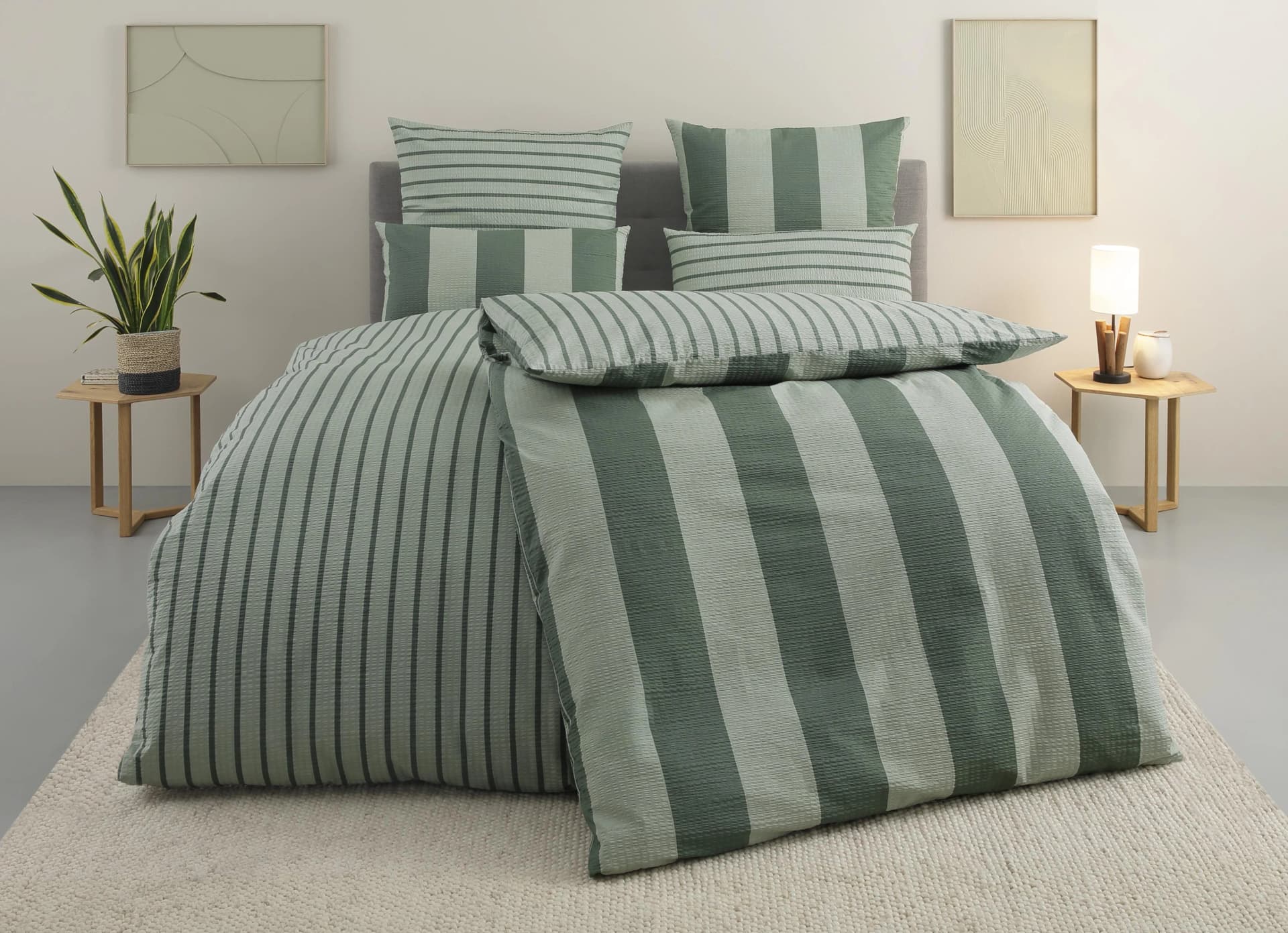 OTTO HOME Wendebettwäsche Sari Grün Seersucker 155x220 cm