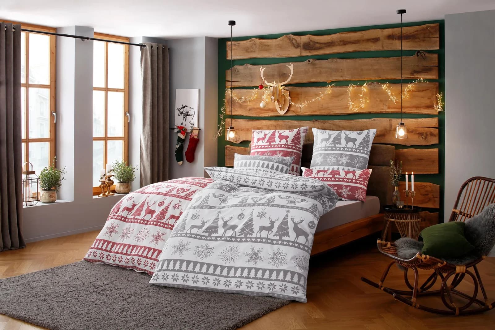 OTTO HOME Bettwäsche Sindbad Grau Flanell Weihnachtsmotiv