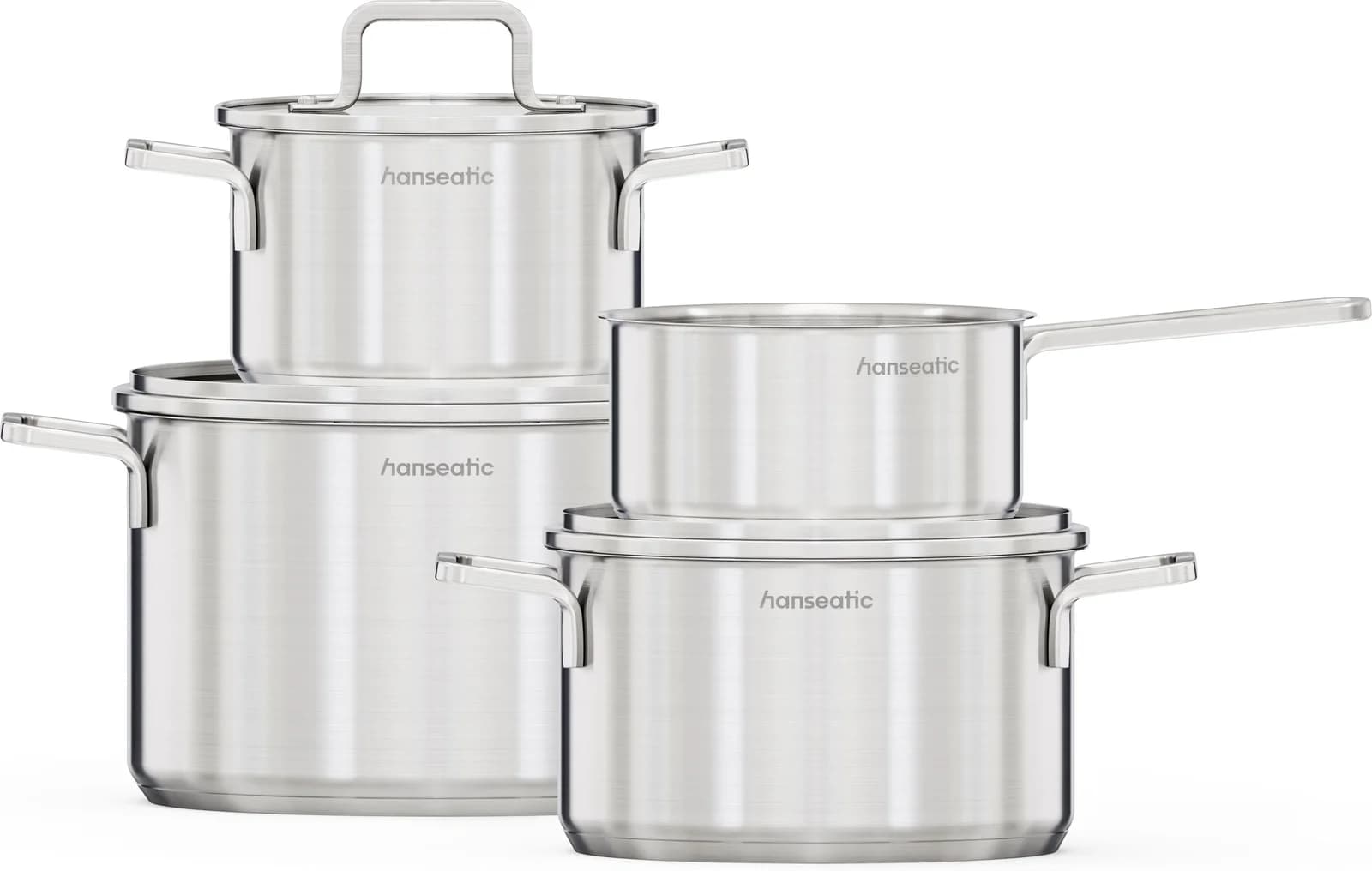 HANSEATIC Topf-Set DAILY Edelstahl 18/10 Silber Induktion Glasdeckel