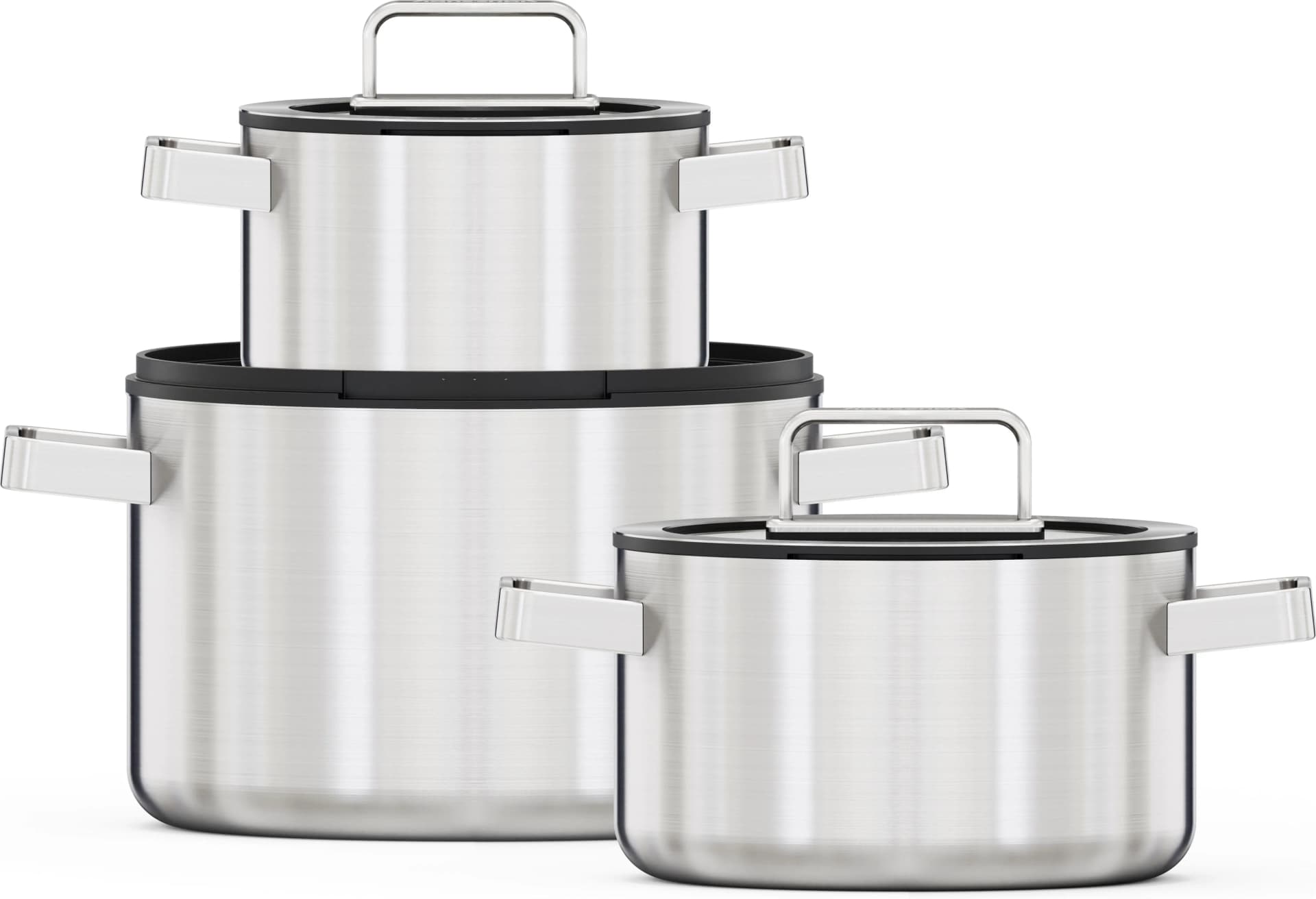 HANSEATIC Topf-Set PREMIUM 6-teilig silber Edelstahl Glasdeckel Induktion
