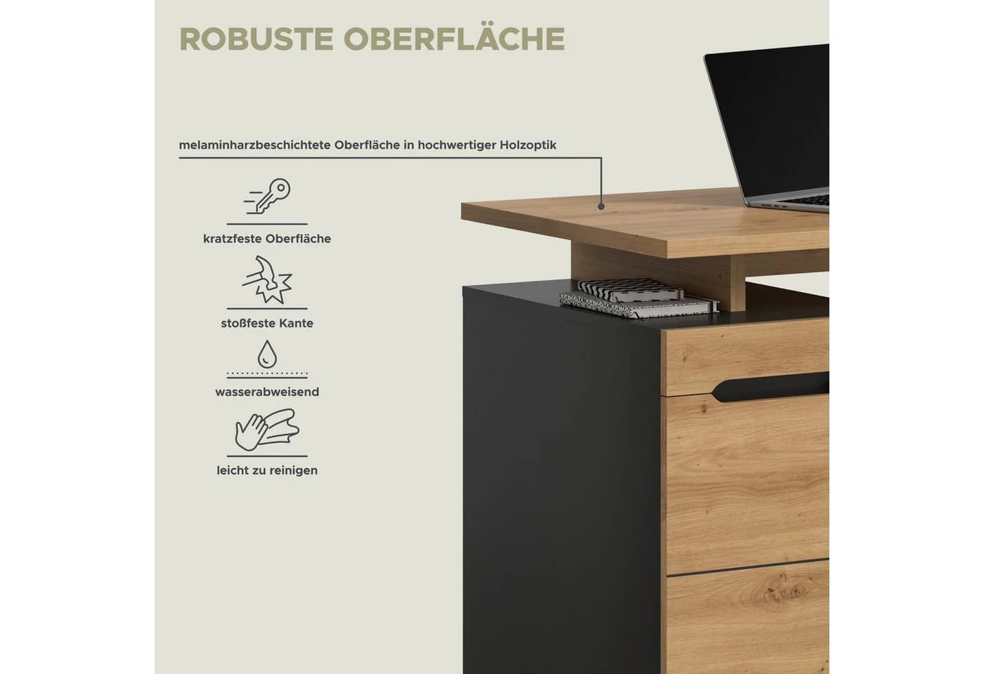 HOME AFFAIRE Schreibtisch REHAT, TOPSELLER, 138 cm, 1 Tür, 2 Fächer, 1 Einlegeboden, Basalt grau, Artisan Eiche Nachbildung - Bild 4