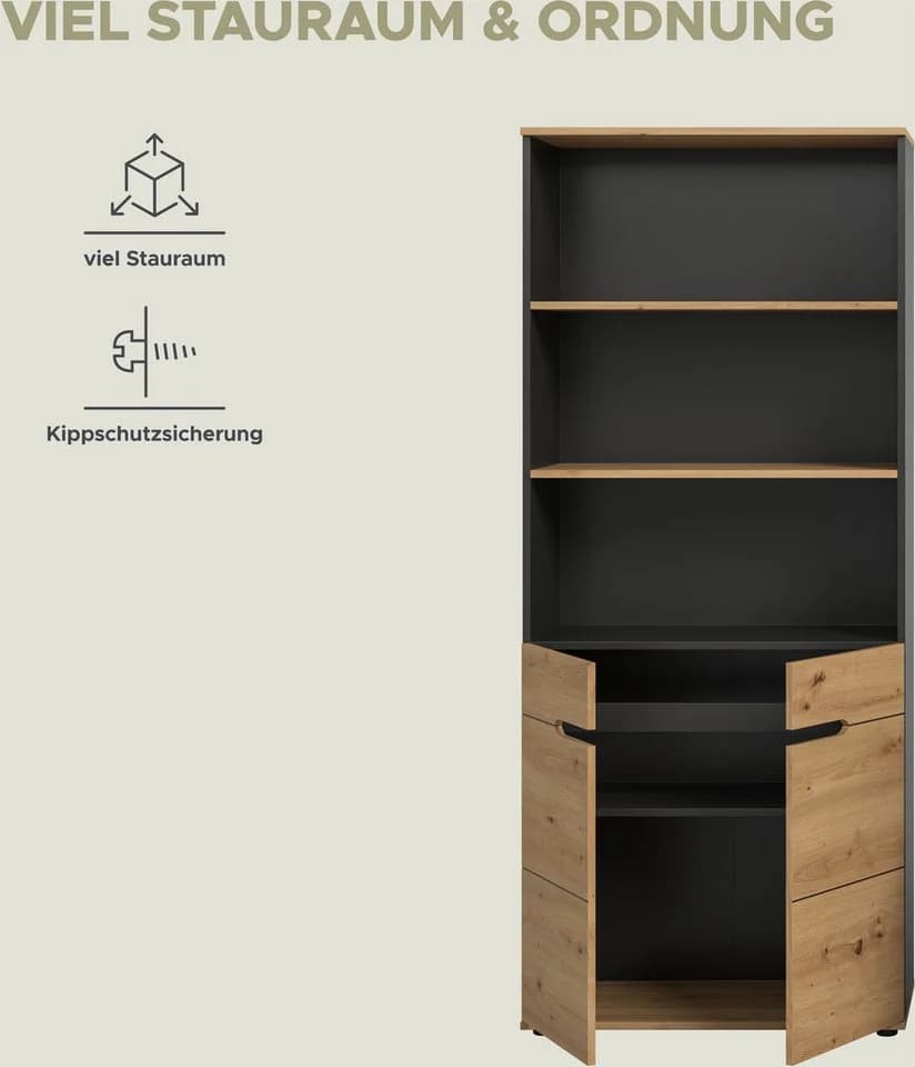 Aktenschrank Home Affaire Rehat Topseller Basalt Grau Artisan Eiche Nachbildung - Bild 5