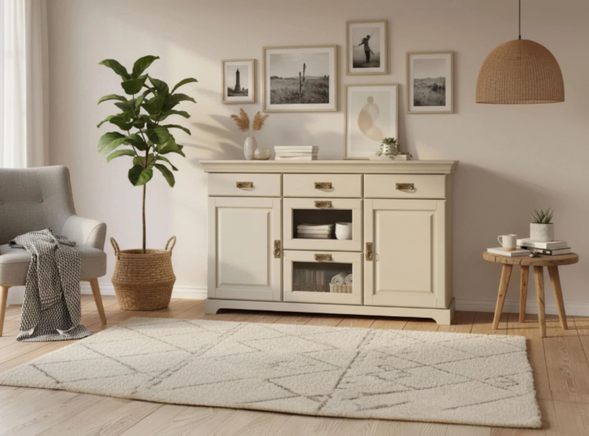 Sideboard, Kommode aus Massivholz Kiefer, FSC, Farbe Kaschmir