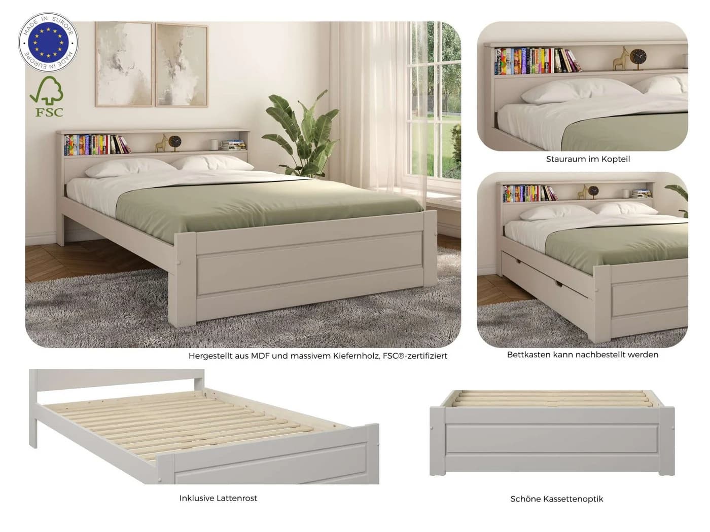 OTTO HOME FLAVION Massivholzbett 140x200 kaschmir FSC - Bild 3
