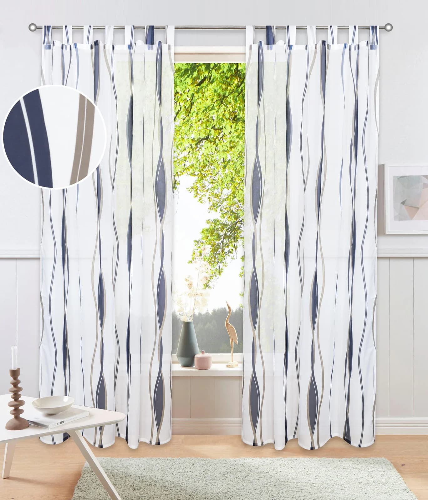 OTTO HOME Gardine DIMONA 2er Set Voile Polyester Blau Weiß