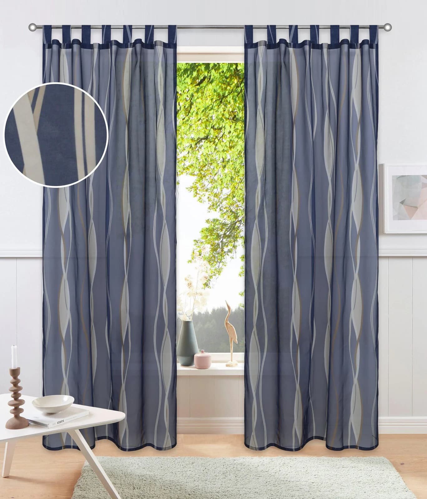 OTTO HOME Gardine Dimona Navy Blau Voile Polyester 2er-Set