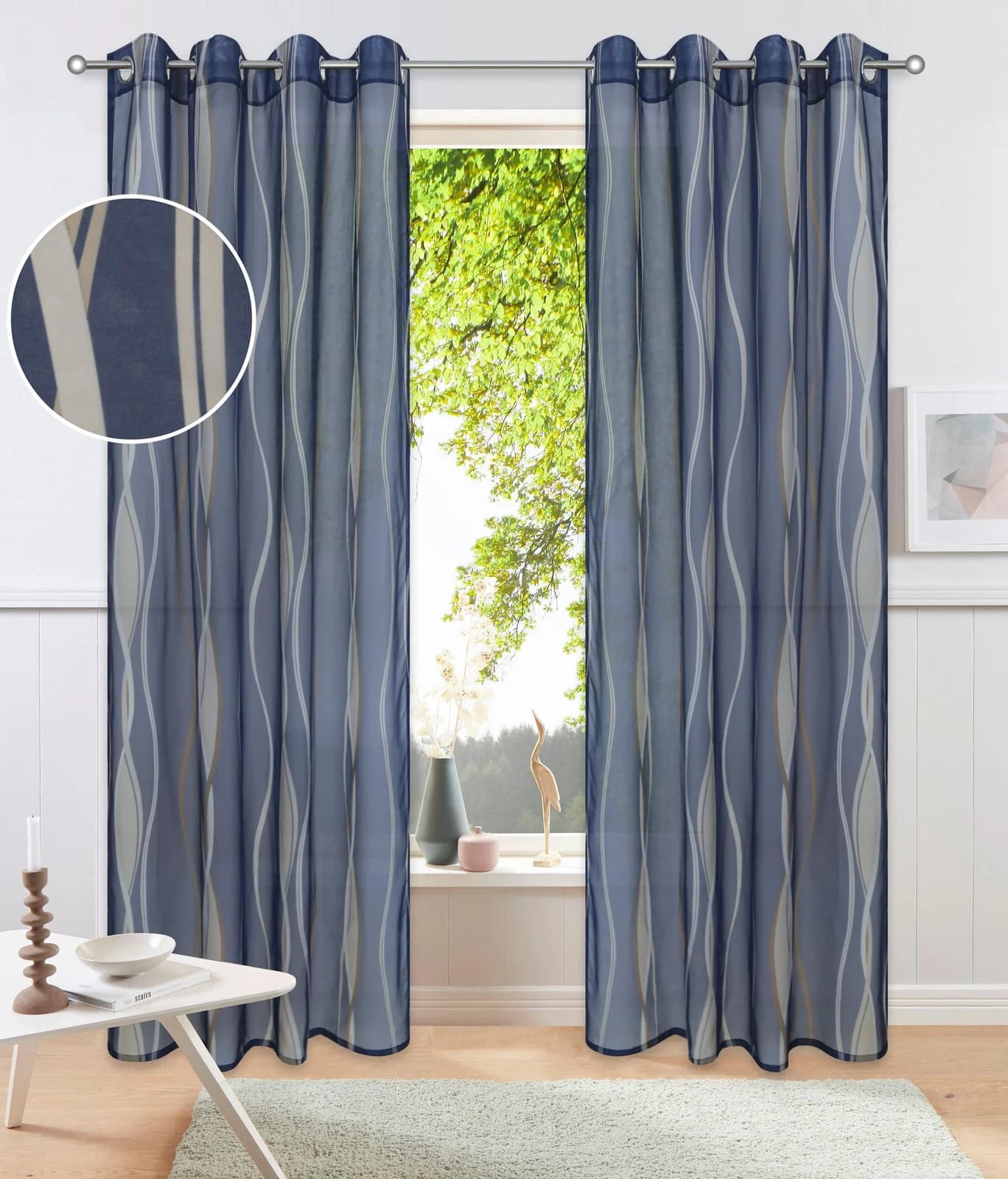 OTTO HOME Gardine Dimona 2er-Set Voile Navy Polyester