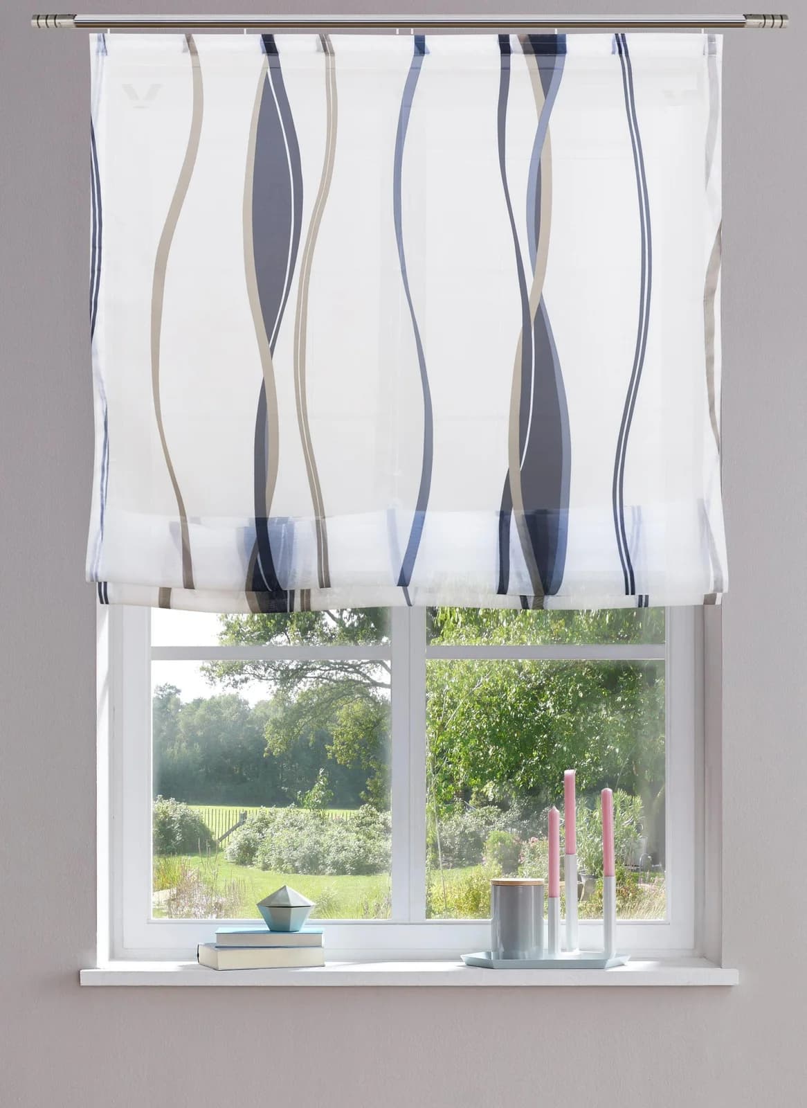 Raffrollo OTTO HOME Dimona Blau/Weiß Voile Wellen-Motiv