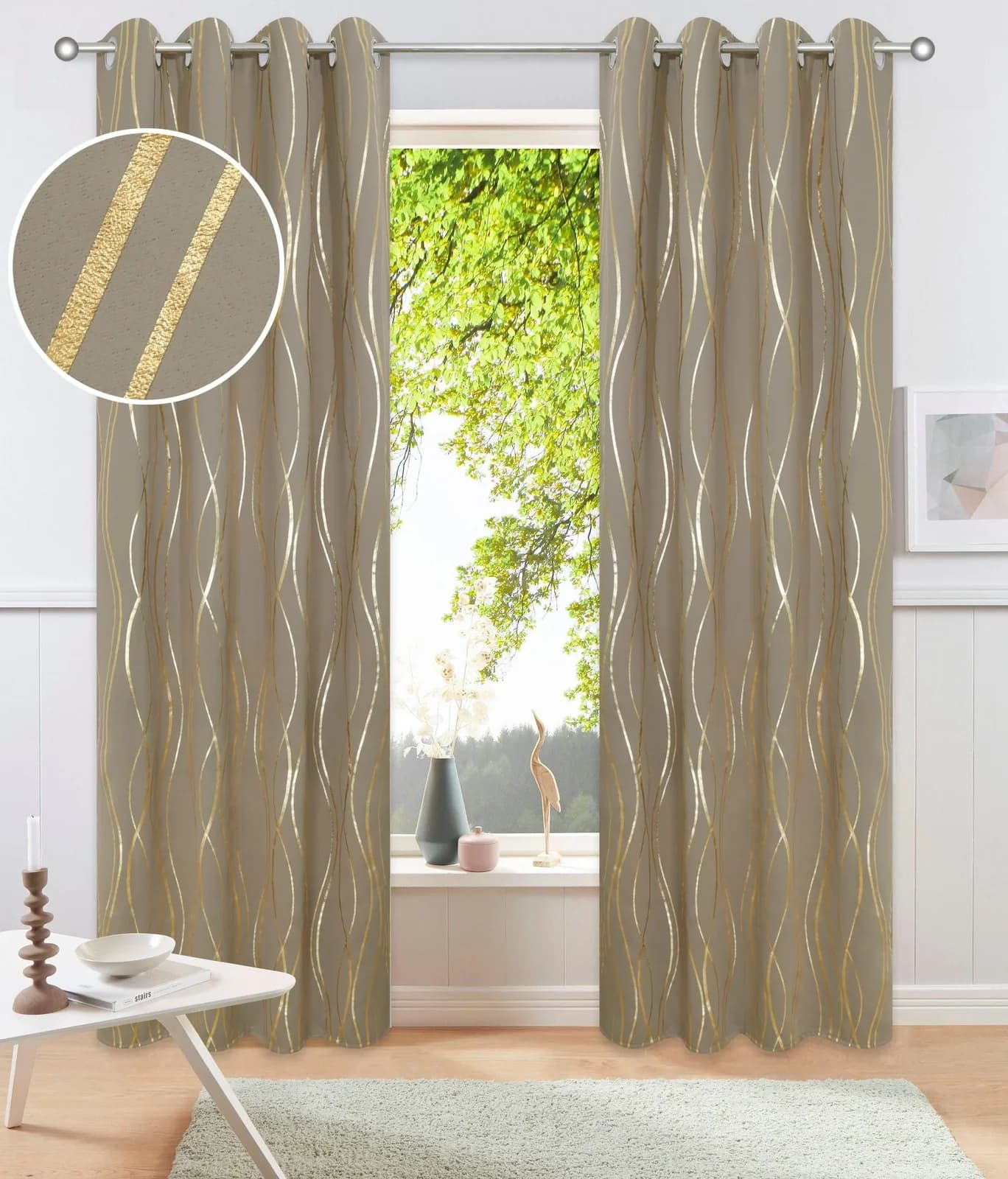 OTTO HOME Vorhang Prag Taupe Verdunkelungsvorhang Polyester Wellenmuster
