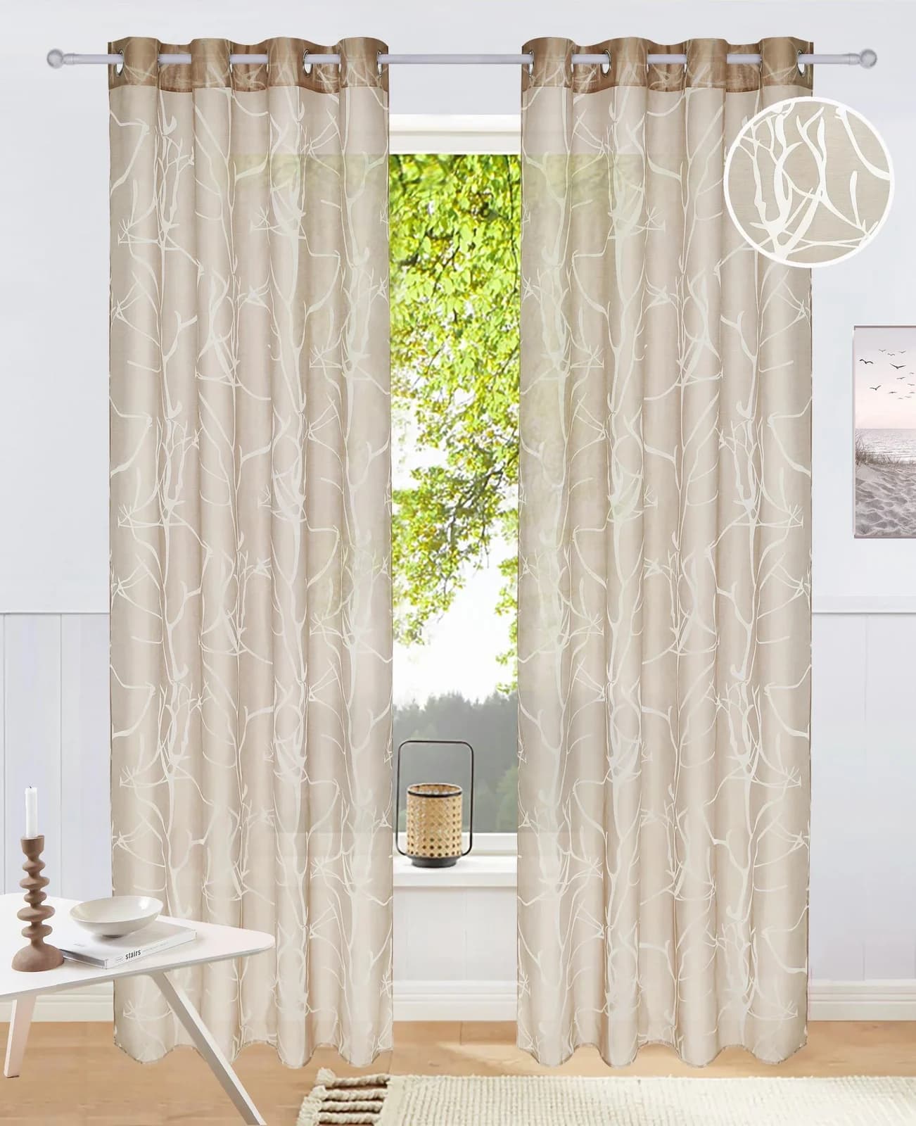OTTO HOME Gardine Anna Taupe Äste-Motiv Viskose Polyester