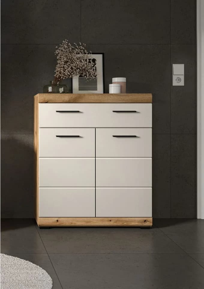 welltime Unterschrank SIENA 74cm 2 Türen 1 Schublade Beige/Schwarz