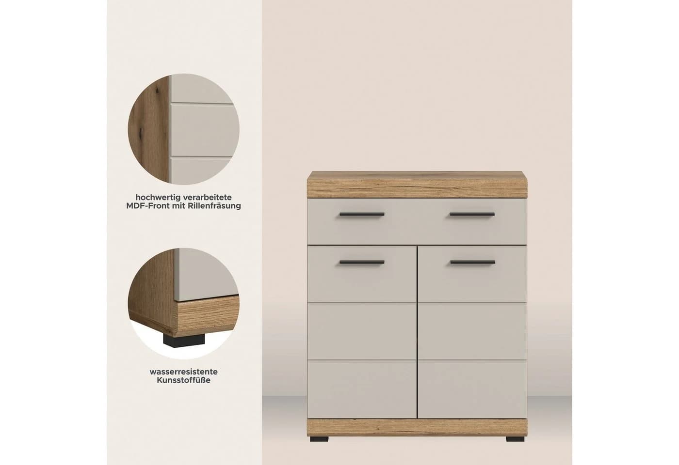 welltime Unterschrank SIENA 74cm 2 Türen 1 Schublade Beige/Schwarz - Bild 4