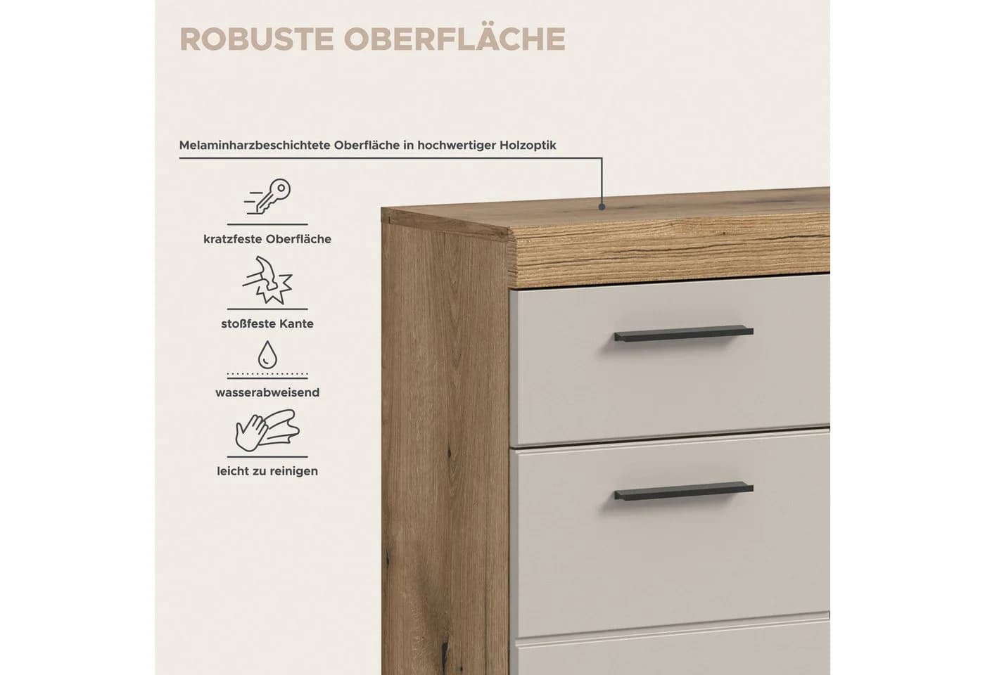 welltime Unterschrank SIENA 74cm 2 Türen 1 Schublade Beige/Schwarz - Bild 5