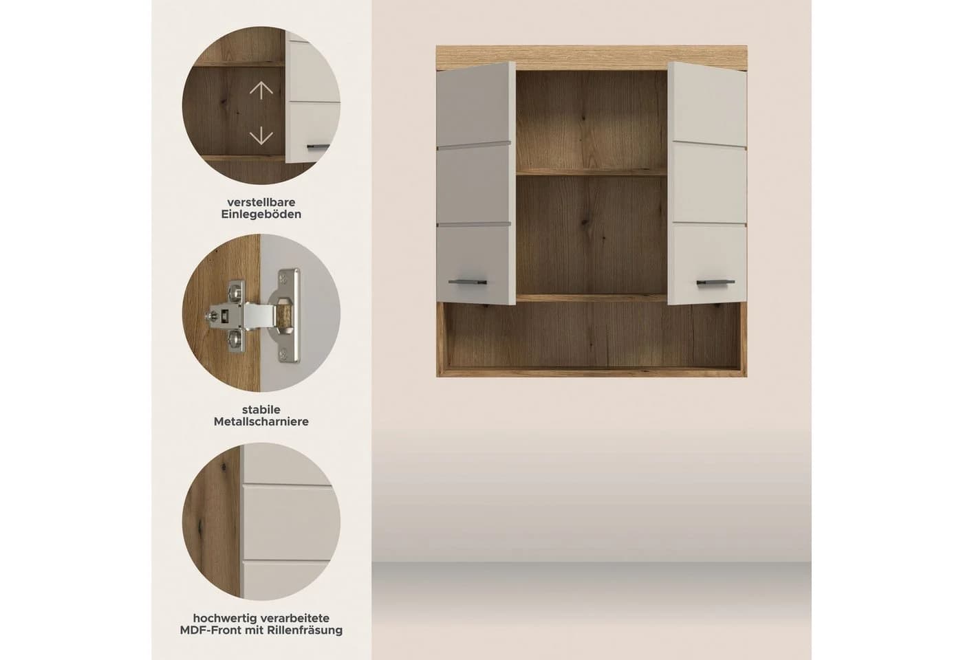 welltime Hängeschrank SIENA 74cm 2 Türen MDF Front - Bild 3