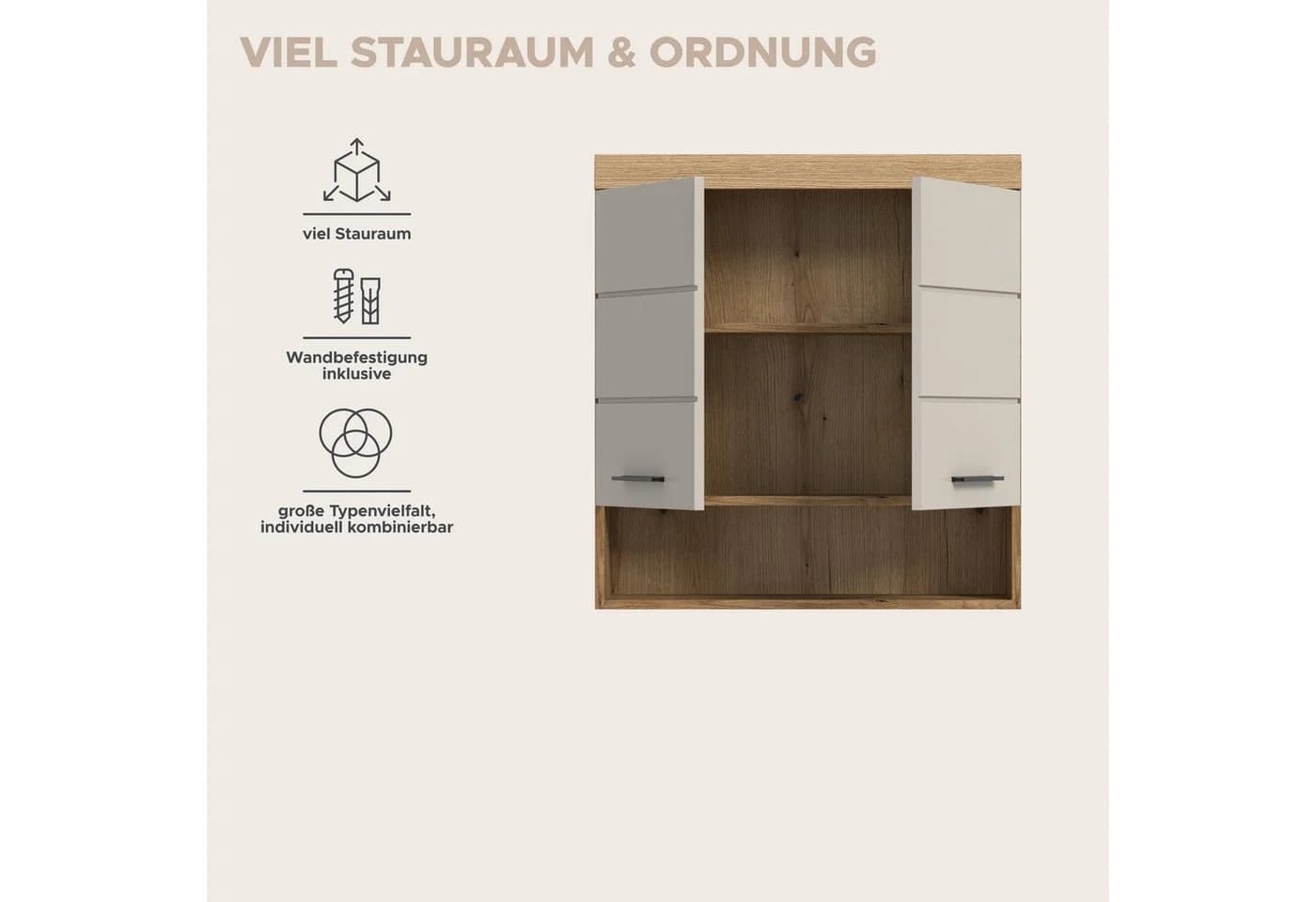 welltime Hängeschrank SIENA 74cm 2 Türen MDF Front - Bild 5