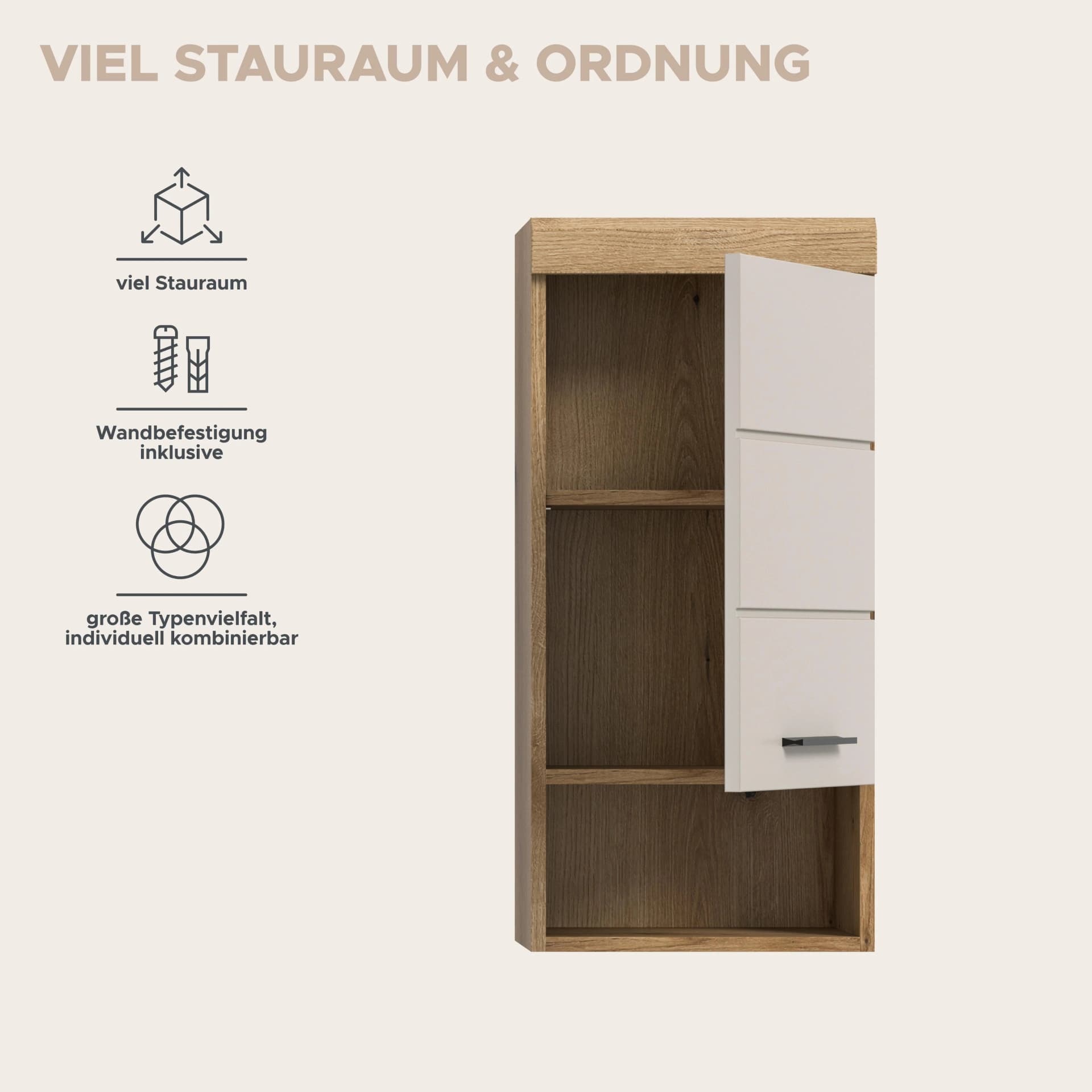 WELLTIME Hängeschrank SIENA 37cm MDF-Front Kaschmir Matt